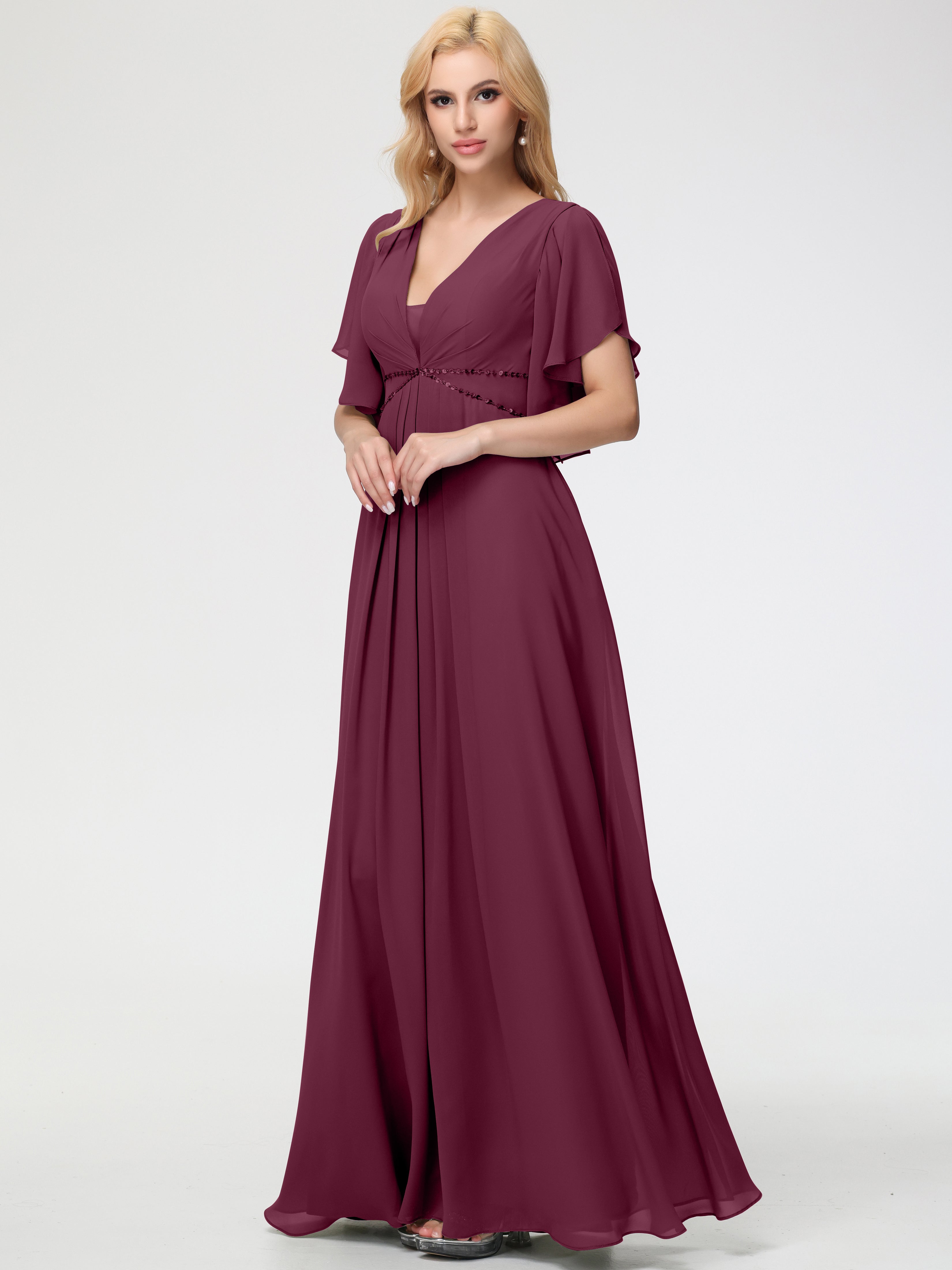 A-Line Sequins Sleeves Floor-Length Chiffon Bridesmaid Dresses (Copy)