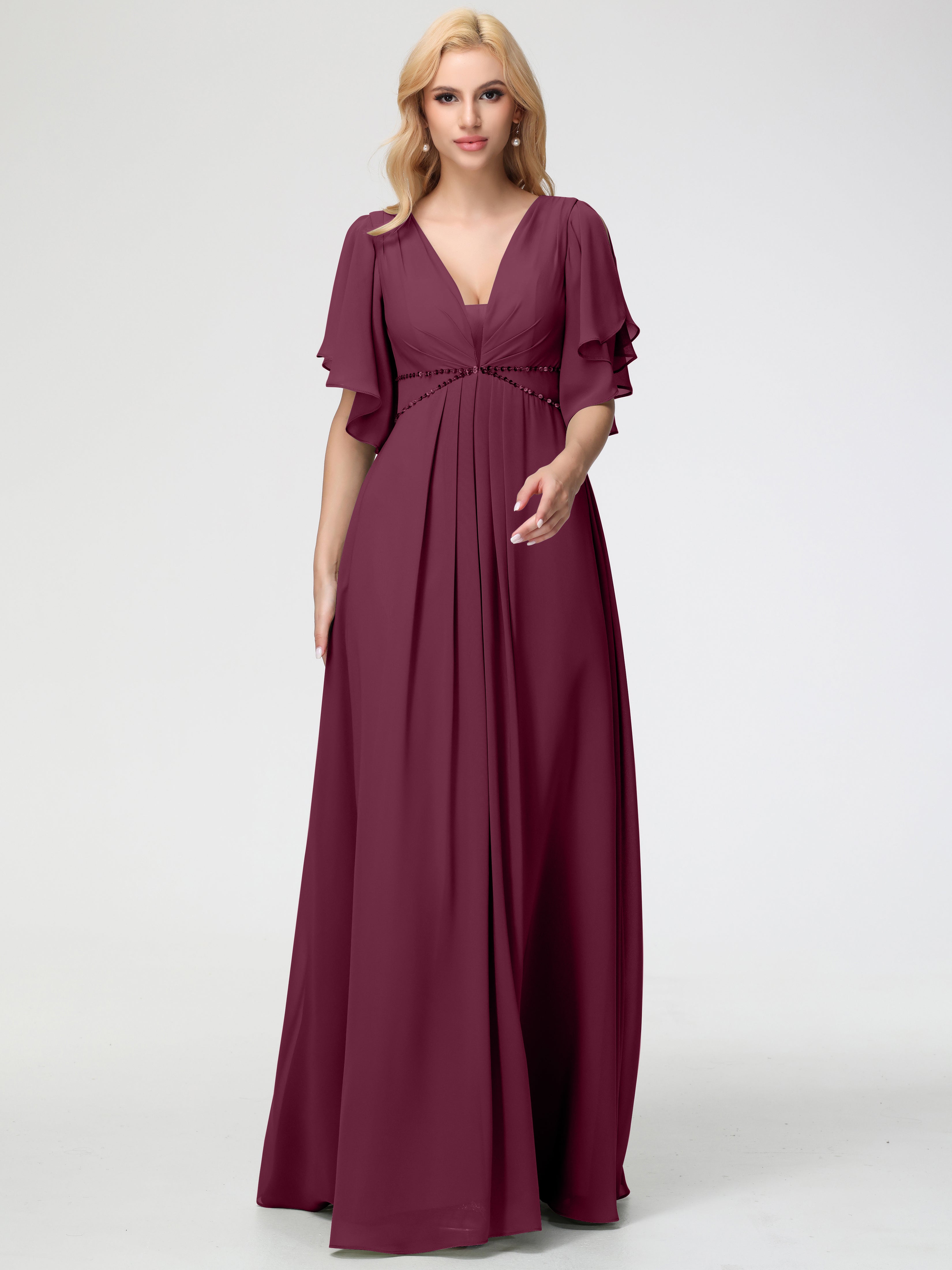 A-Line Sequins Sleeves Floor-Length Chiffon Bridesmaid Dresses (Copy)