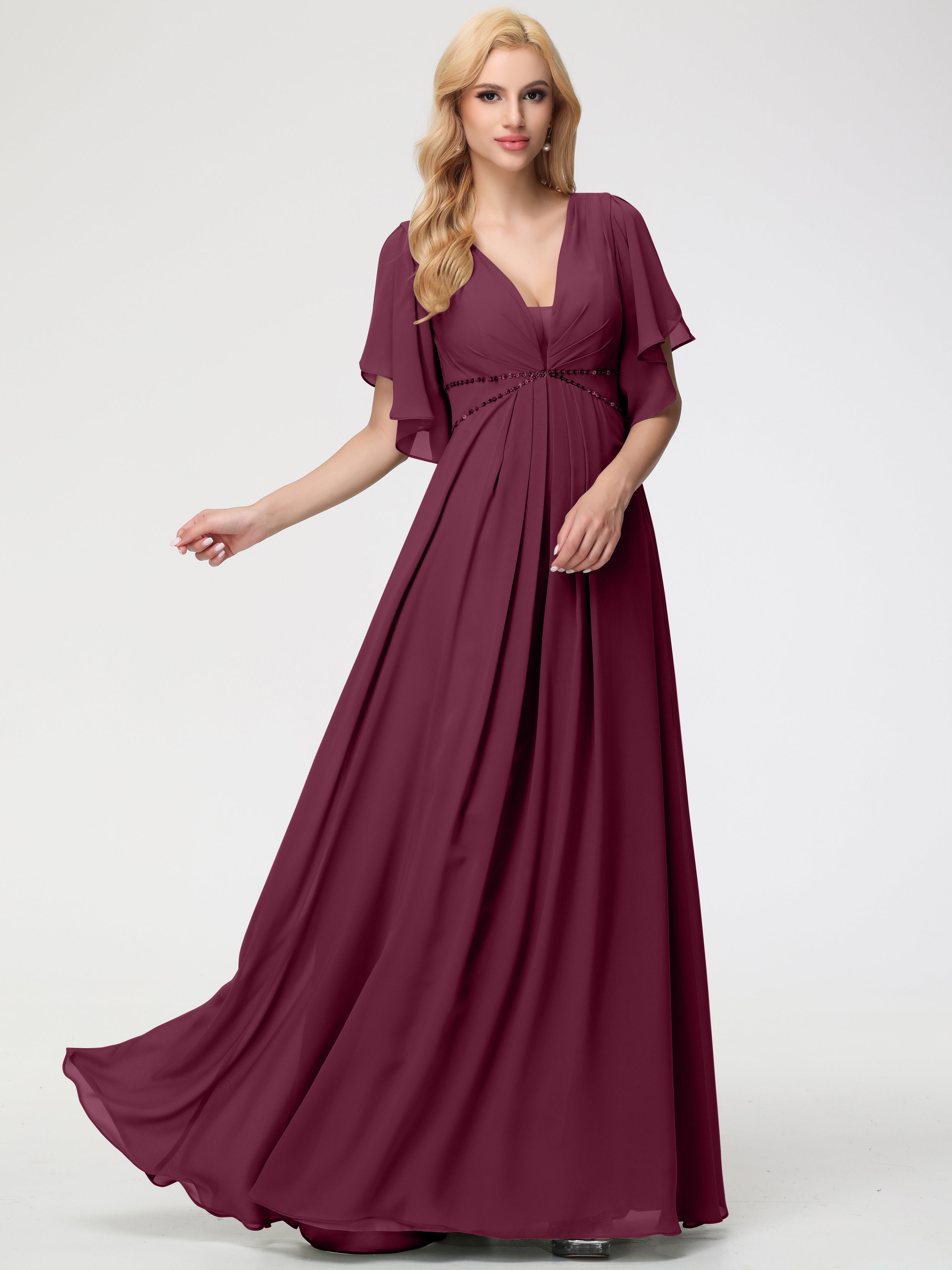 A-Line Sequins Sleeves Floor-Length Chiffon Bridesmaid Dresses (Copy)