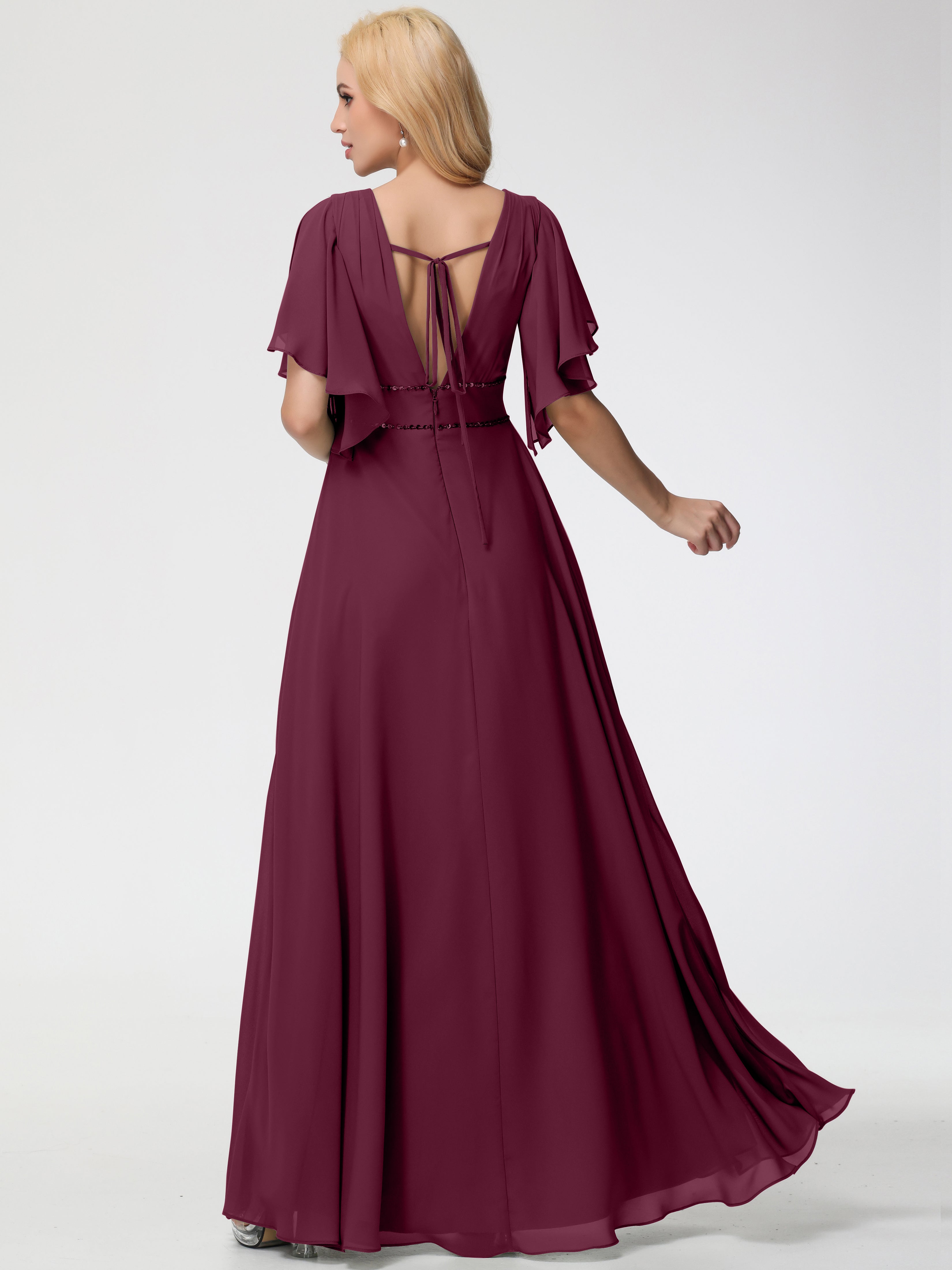 A-Line Sequins Sleeves Floor-Length Chiffon Bridesmaid Dresses (Copy)