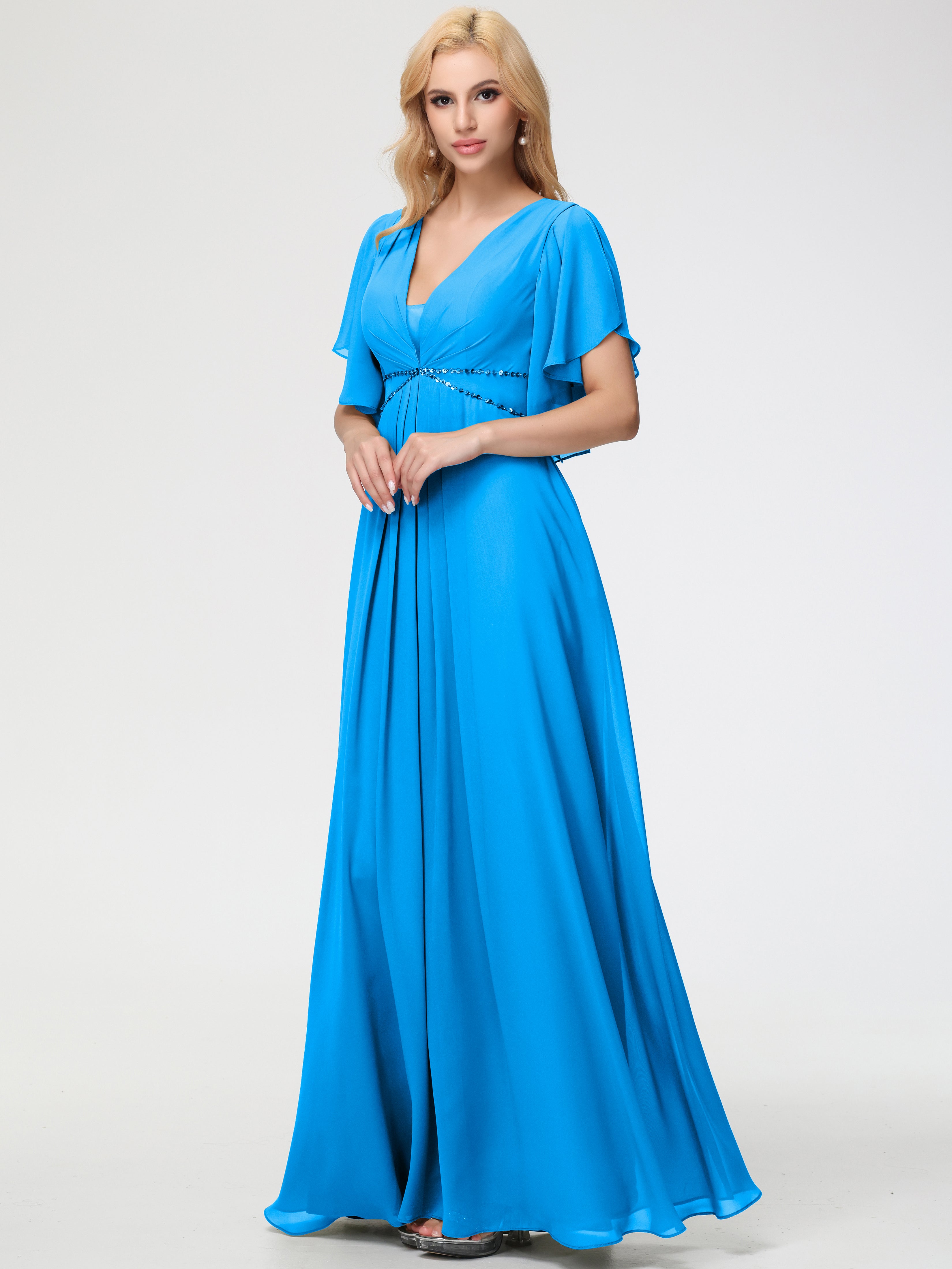 A-Line Sequins Sleeves Floor-Length Chiffon Bridesmaid Dresses (Copy)