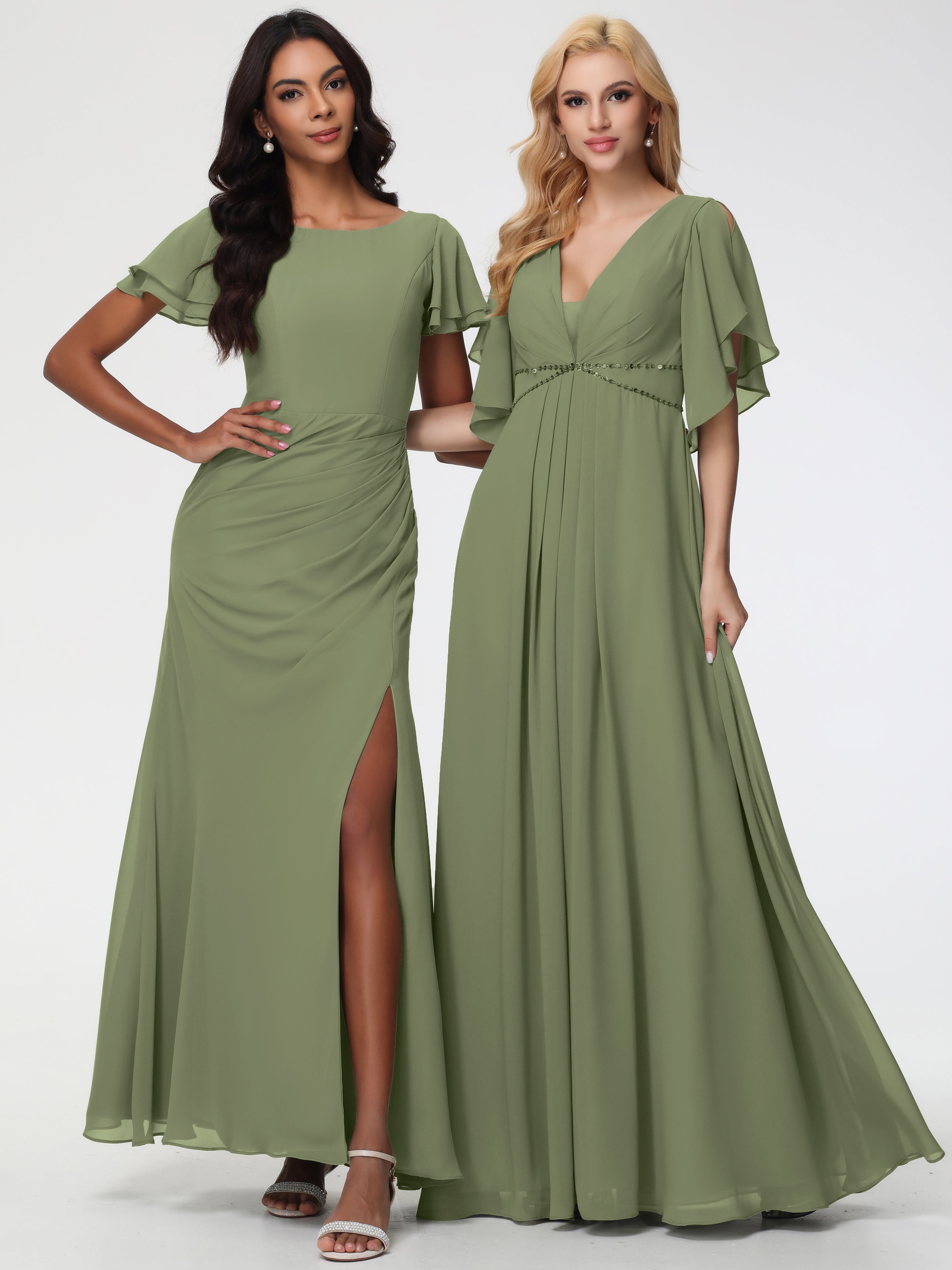 A-Line Sequins Sleeves Floor-Length Chiffon Bridesmaid Dresses (Copy)