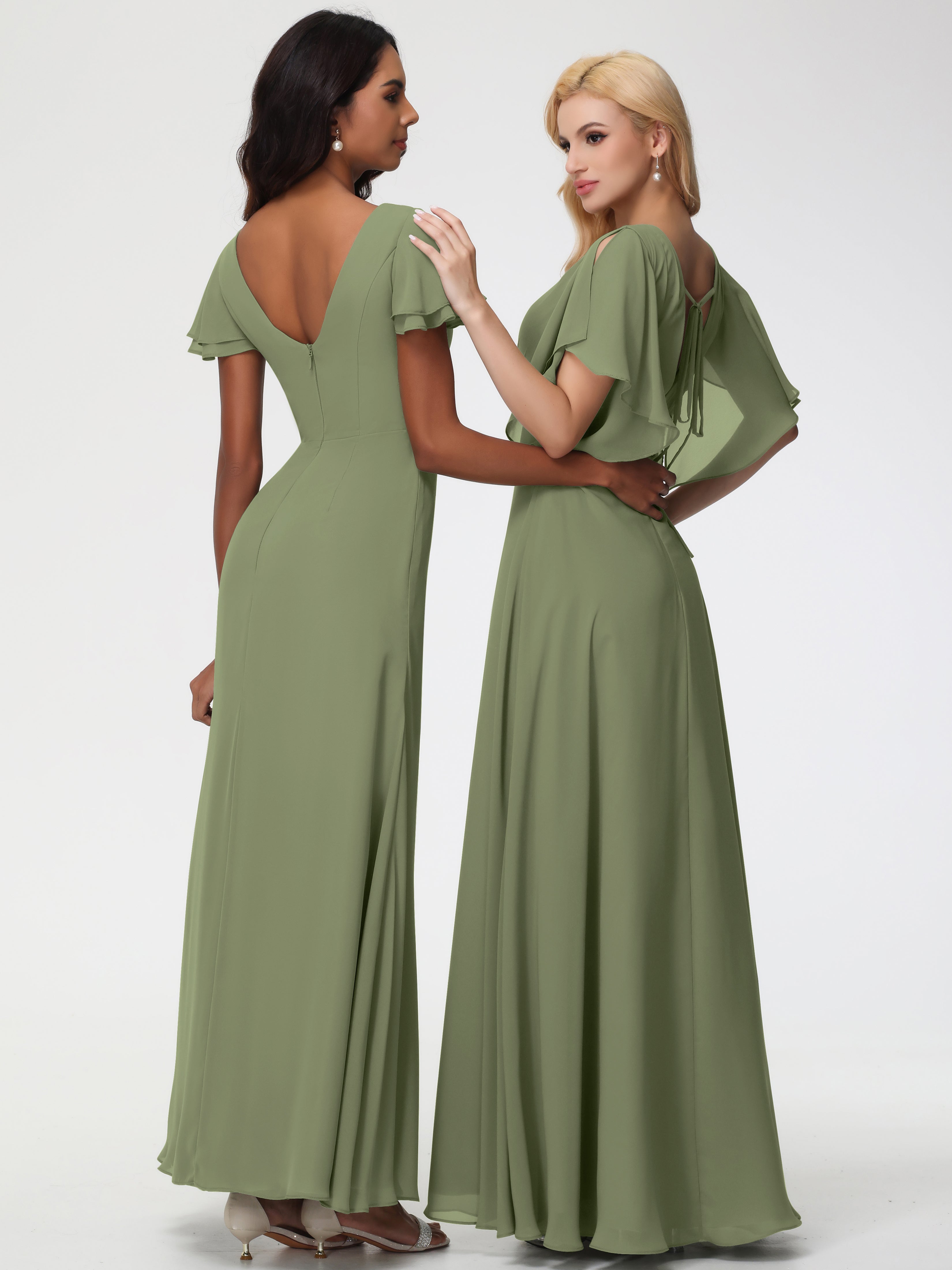 A-Line Sequins Sleeves Floor-Length Chiffon Bridesmaid Dresses (Copy)