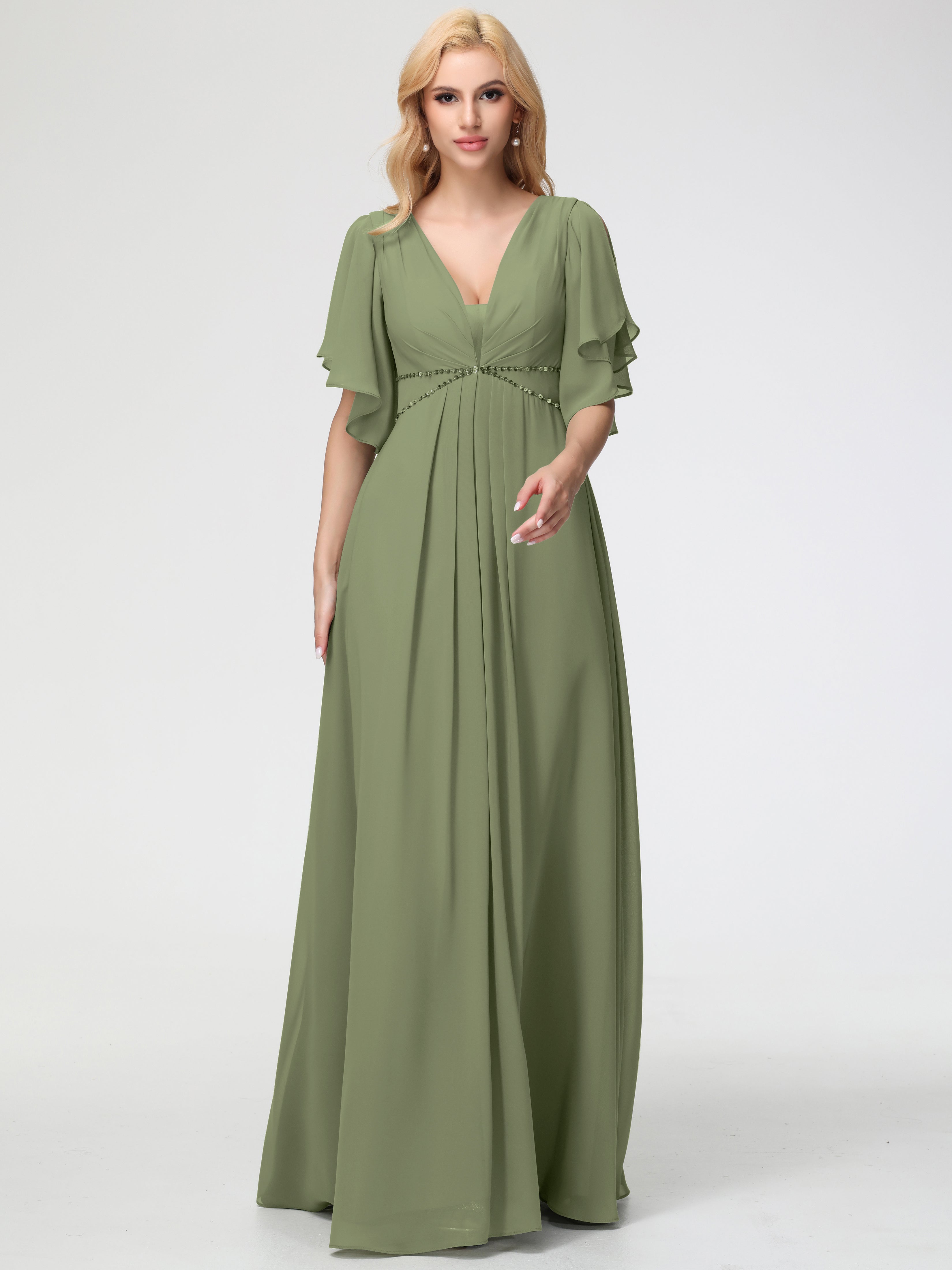 A-Line Sequins Sleeves Floor-Length Chiffon Bridesmaid Dresses (Copy)
