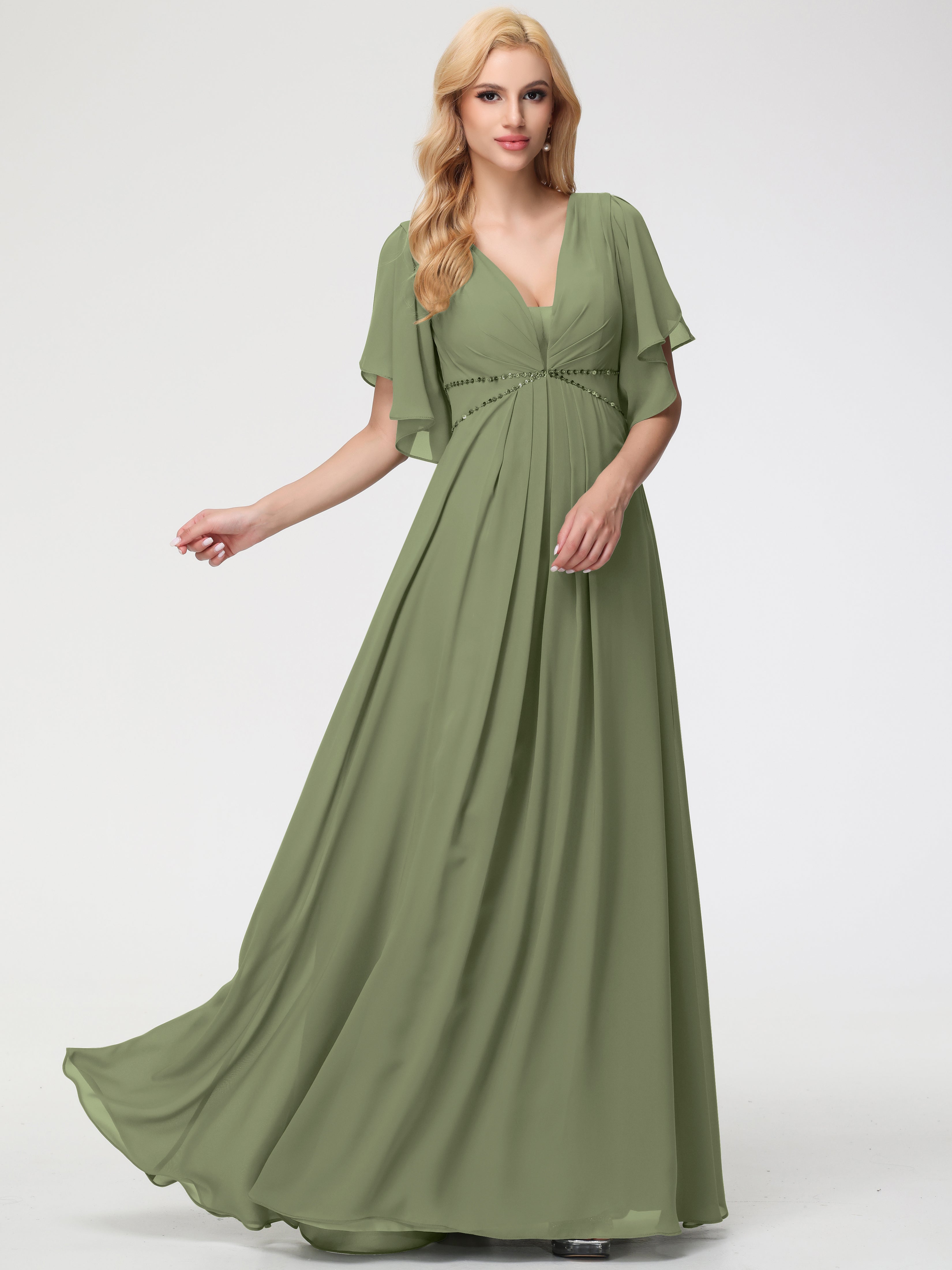 A-Line Sequins Sleeves Floor-Length Chiffon Bridesmaid Dresses (Copy)