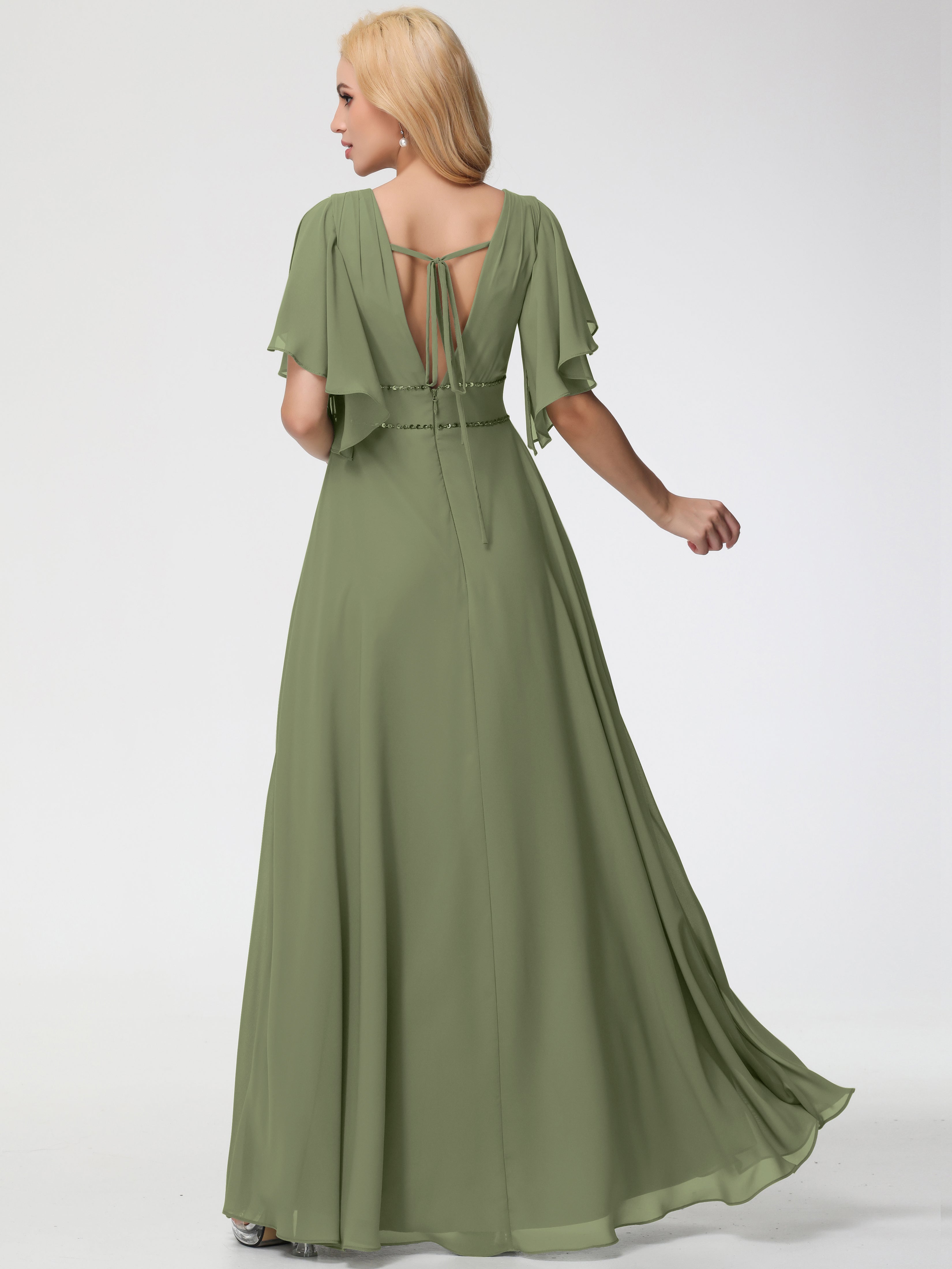A-Line Sequins Sleeves Floor-Length Chiffon Bridesmaid Dresses (Copy)