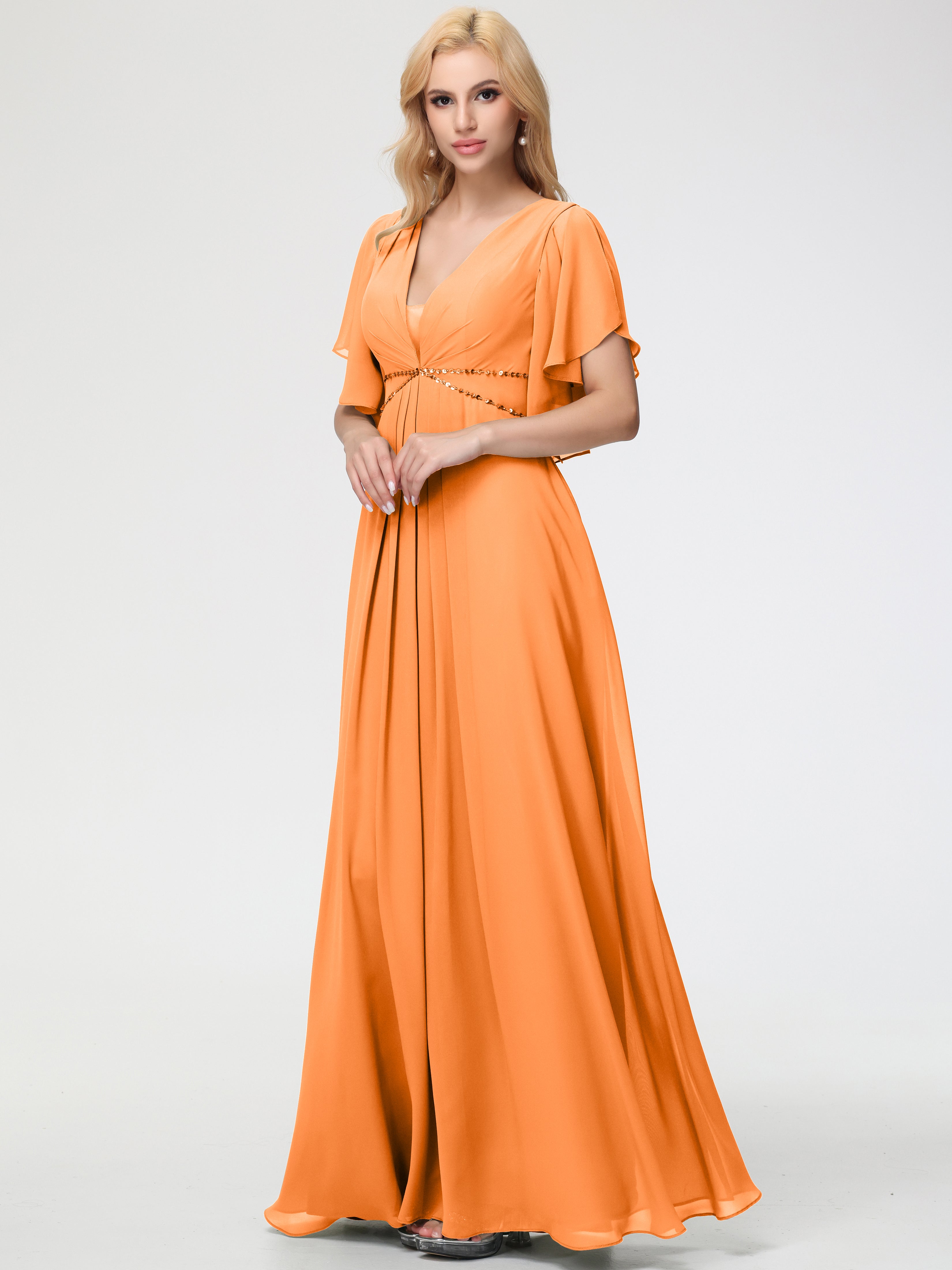 A-Line Sequins Sleeves Floor-Length Chiffon Bridesmaid Dresses (Copy)