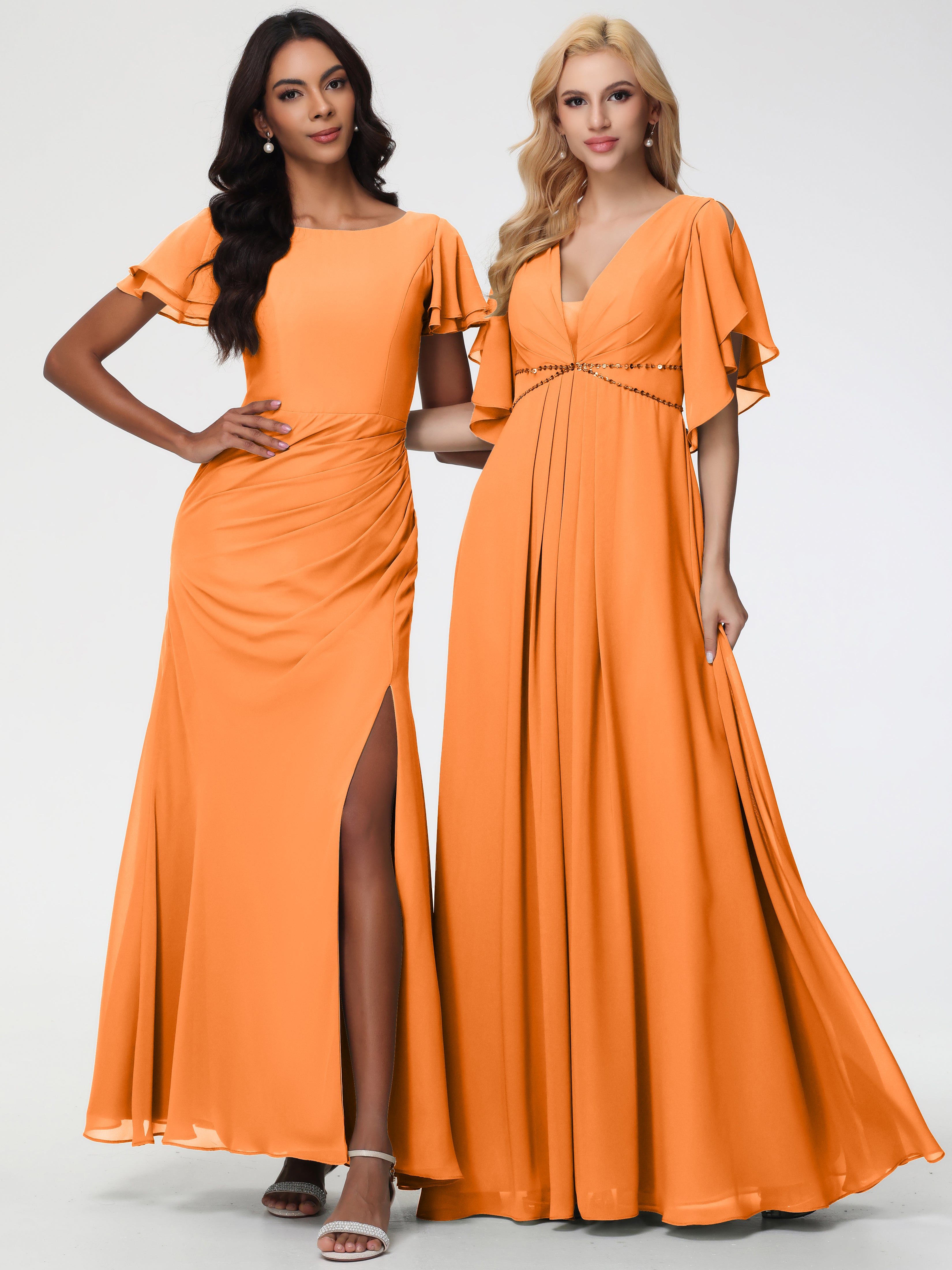 A-Line Sequins Sleeves Floor-Length Chiffon Bridesmaid Dresses (Copy)