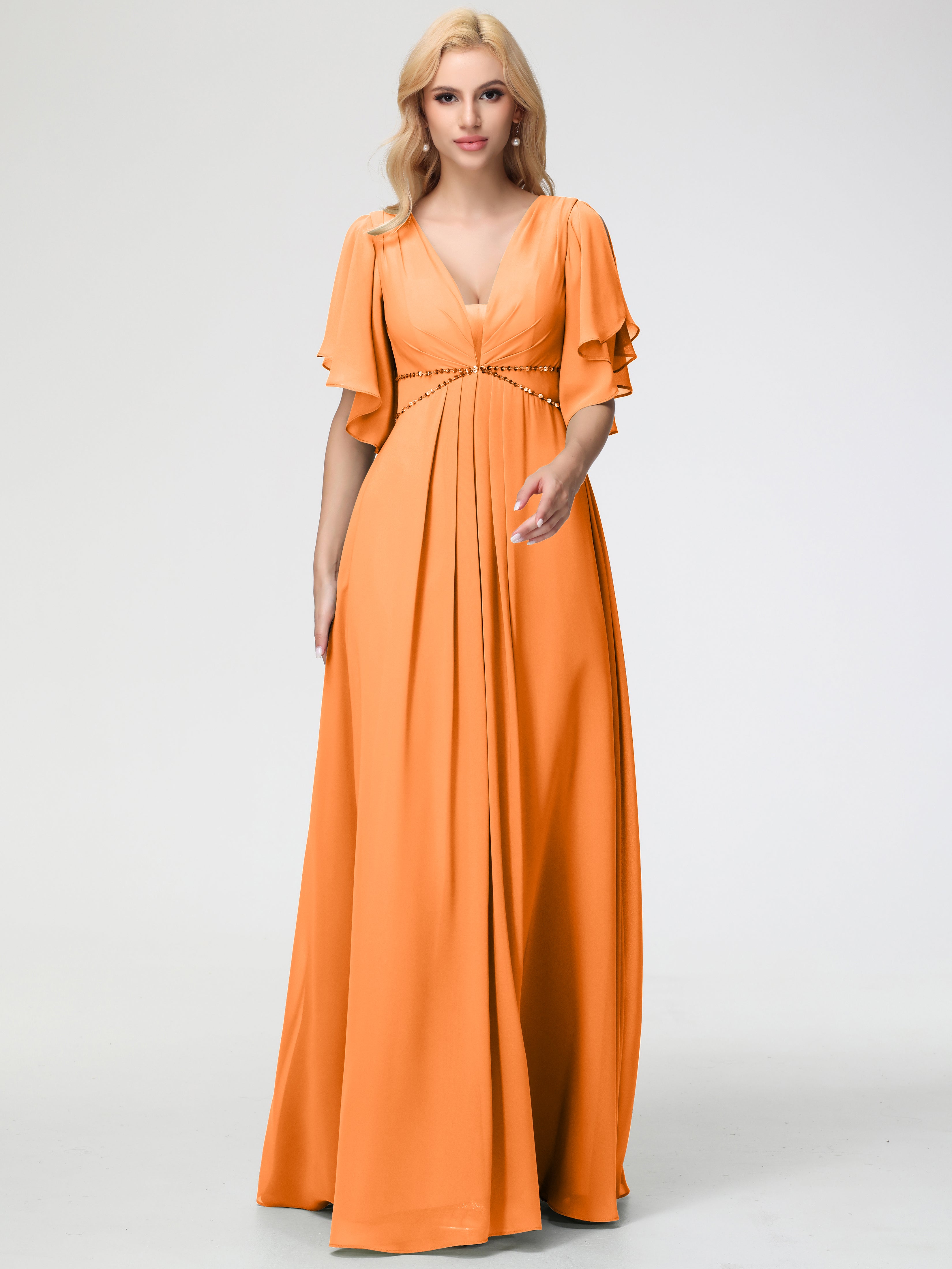 A-Line Sequins Sleeves Floor-Length Chiffon Bridesmaid Dresses (Copy)