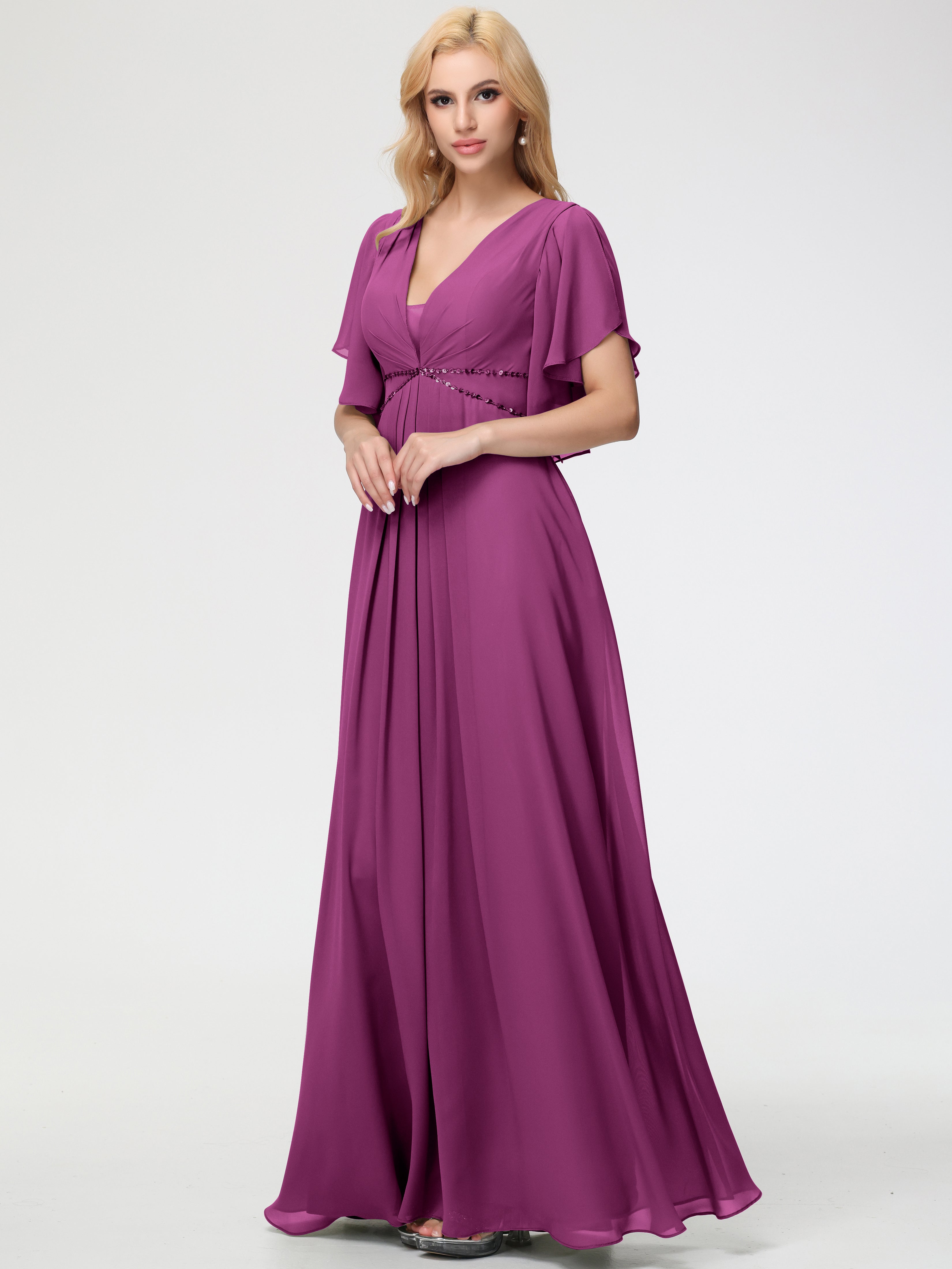 A-Line Sequins Sleeves Floor-Length Chiffon Bridesmaid Dresses (Copy)