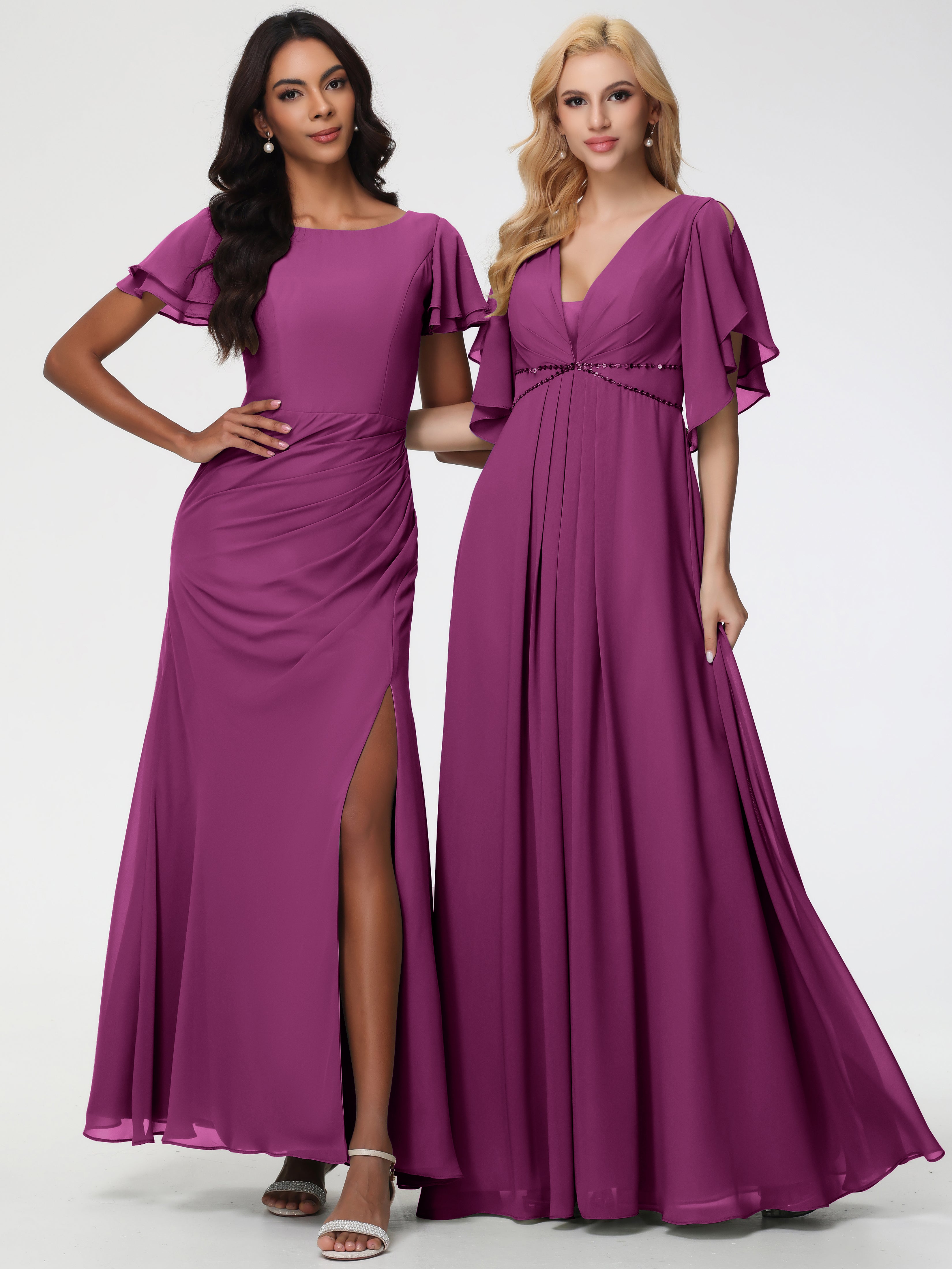 A-Line Sequins Sleeves Floor-Length Chiffon Bridesmaid Dresses (Copy)