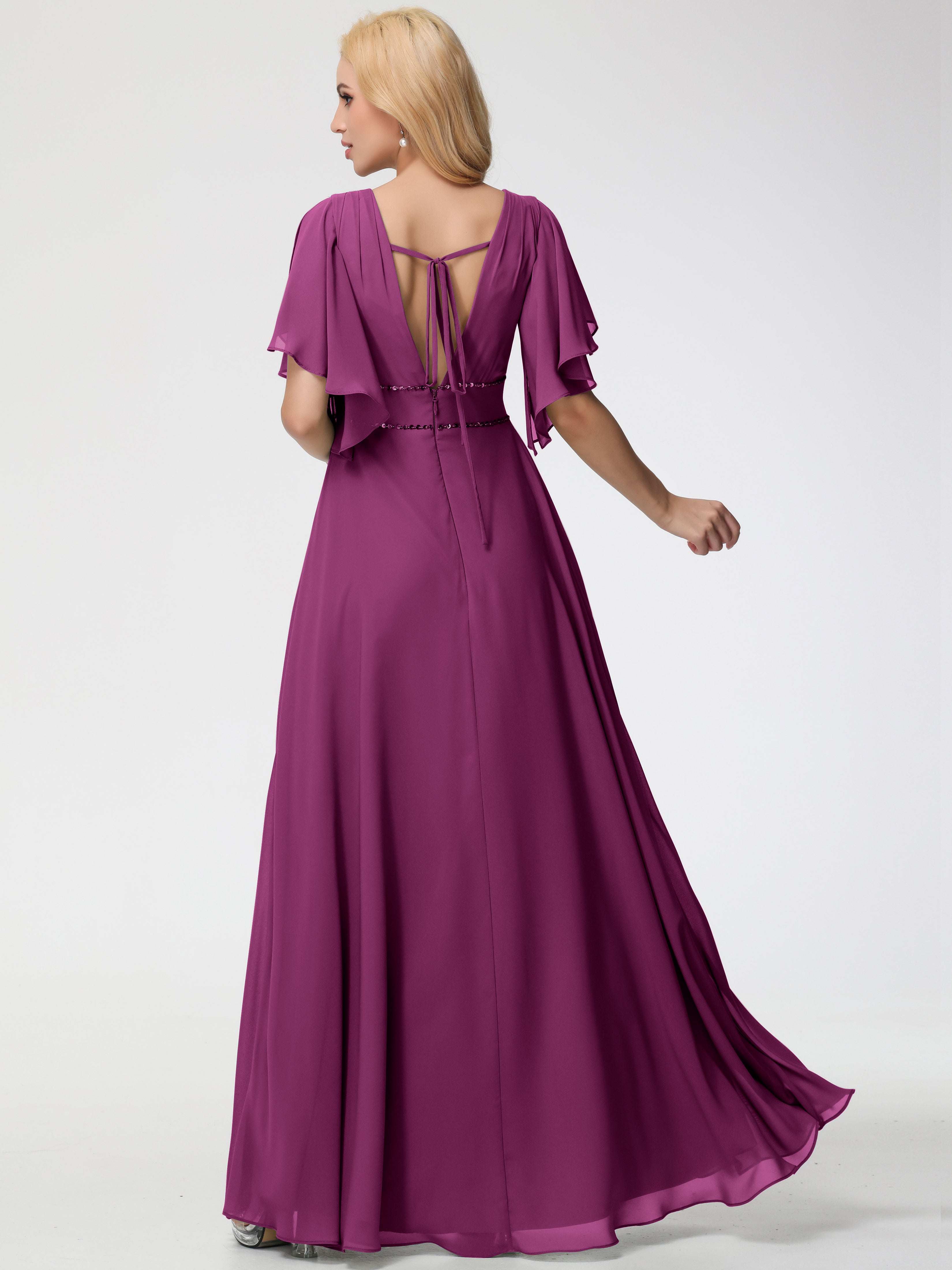 A-Line Sequins Sleeves Floor-Length Chiffon Bridesmaid Dresses (Copy)