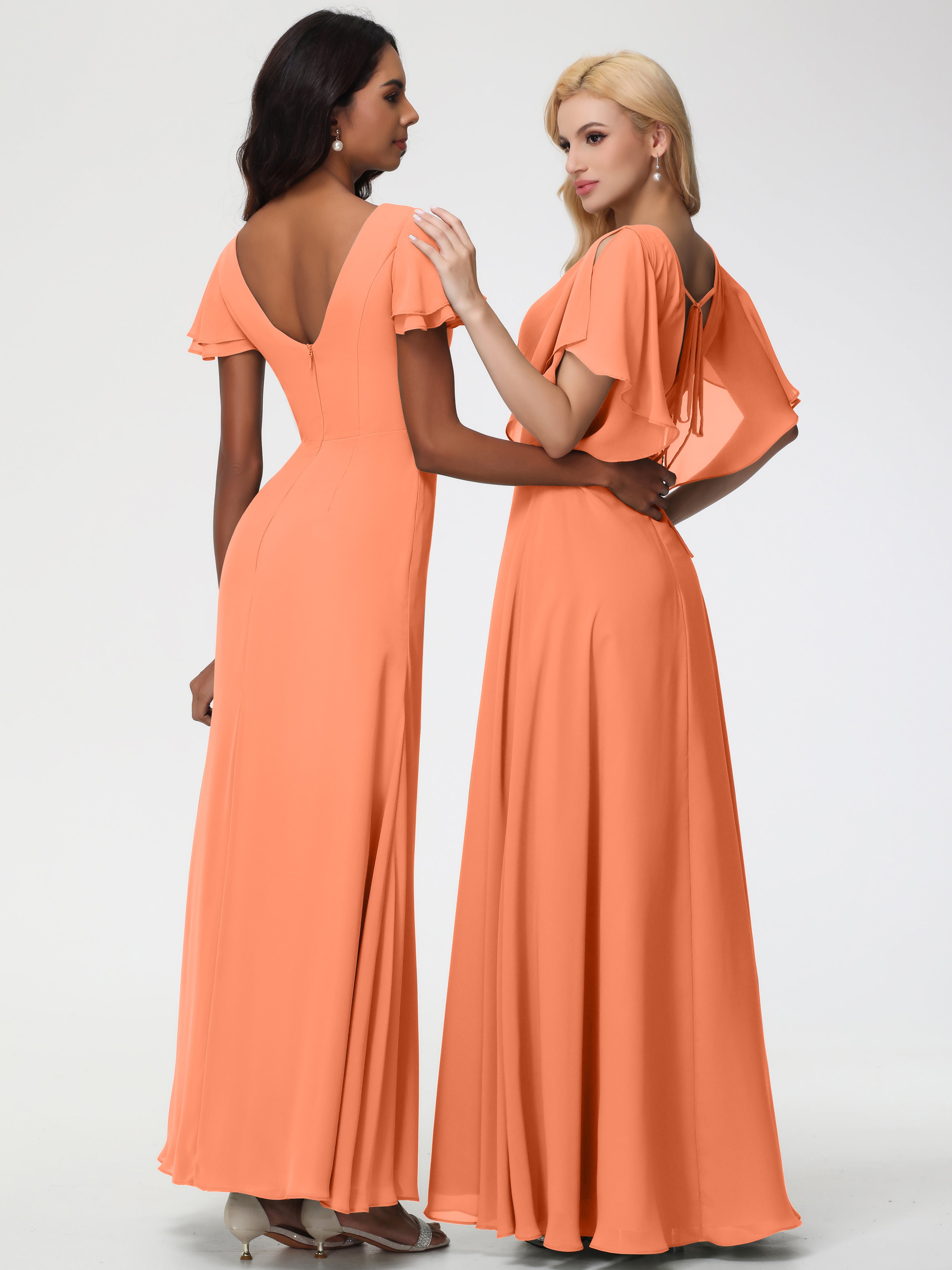 A-Line Sequins Sleeves Floor-Length Chiffon Bridesmaid Dresses (Copy)