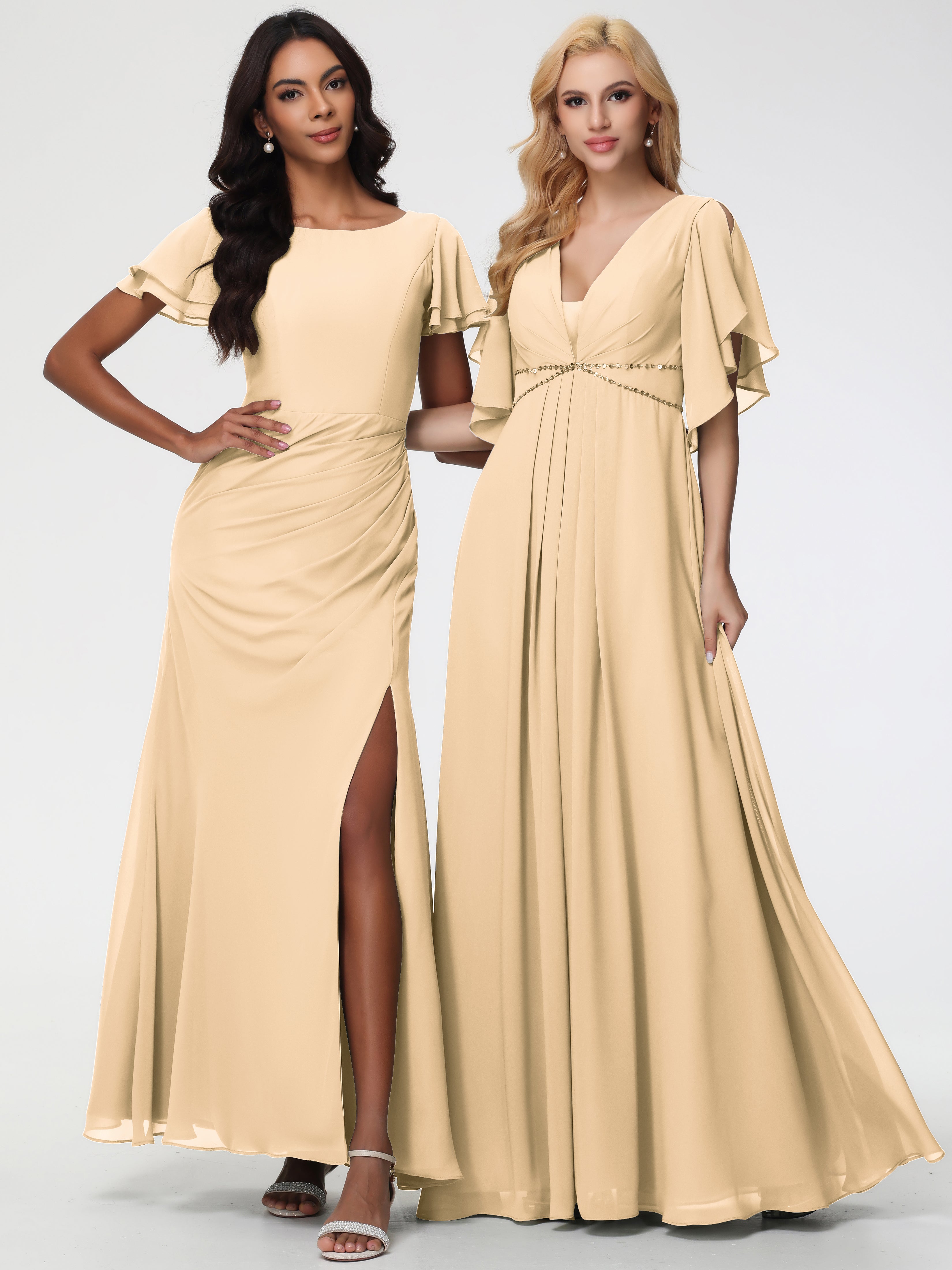 A-Line Sequins Sleeves Floor-Length Chiffon Bridesmaid Dresses (Copy)