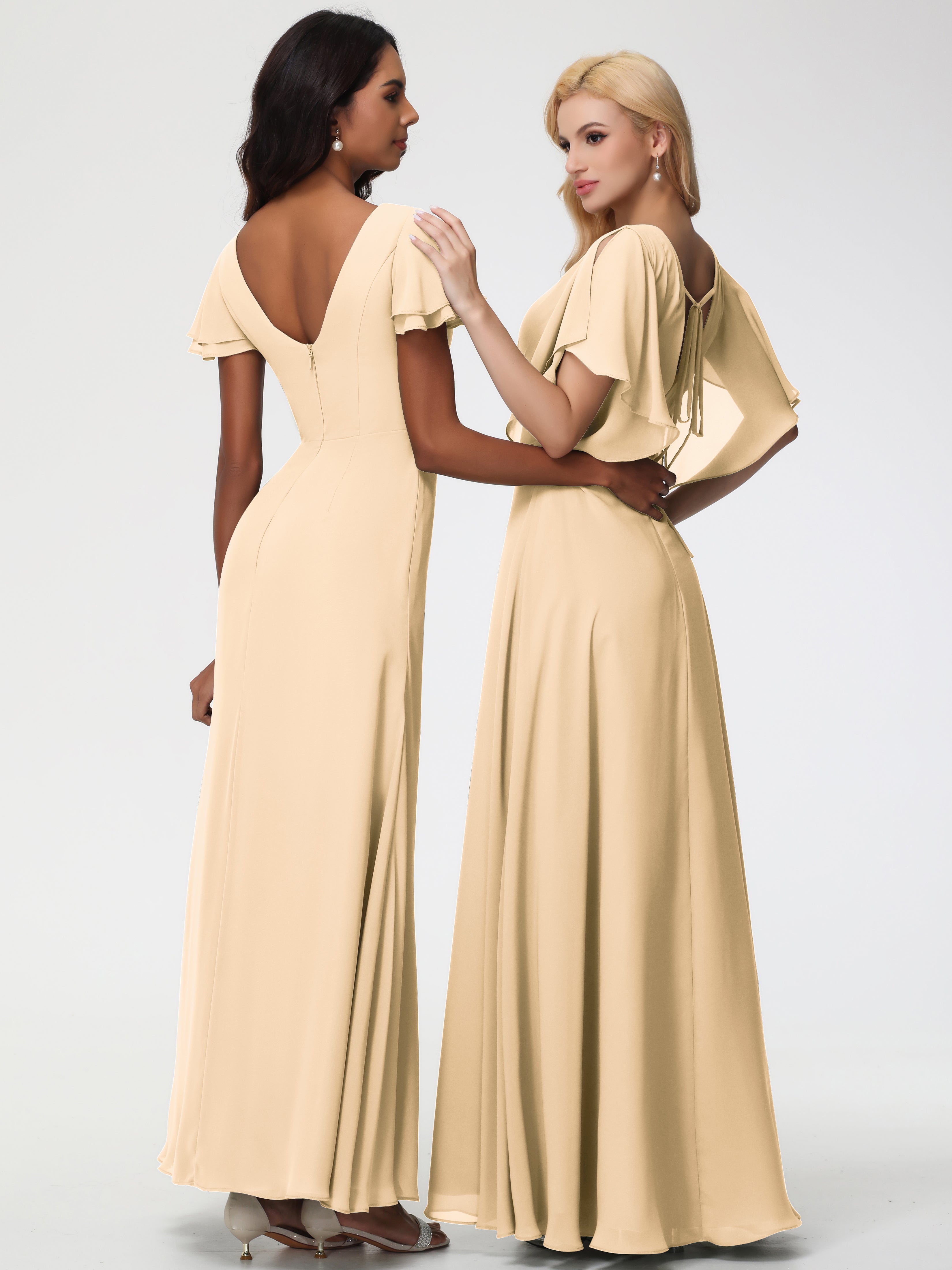 A-Line Sequins Sleeves Floor-Length Chiffon Bridesmaid Dresses (Copy)