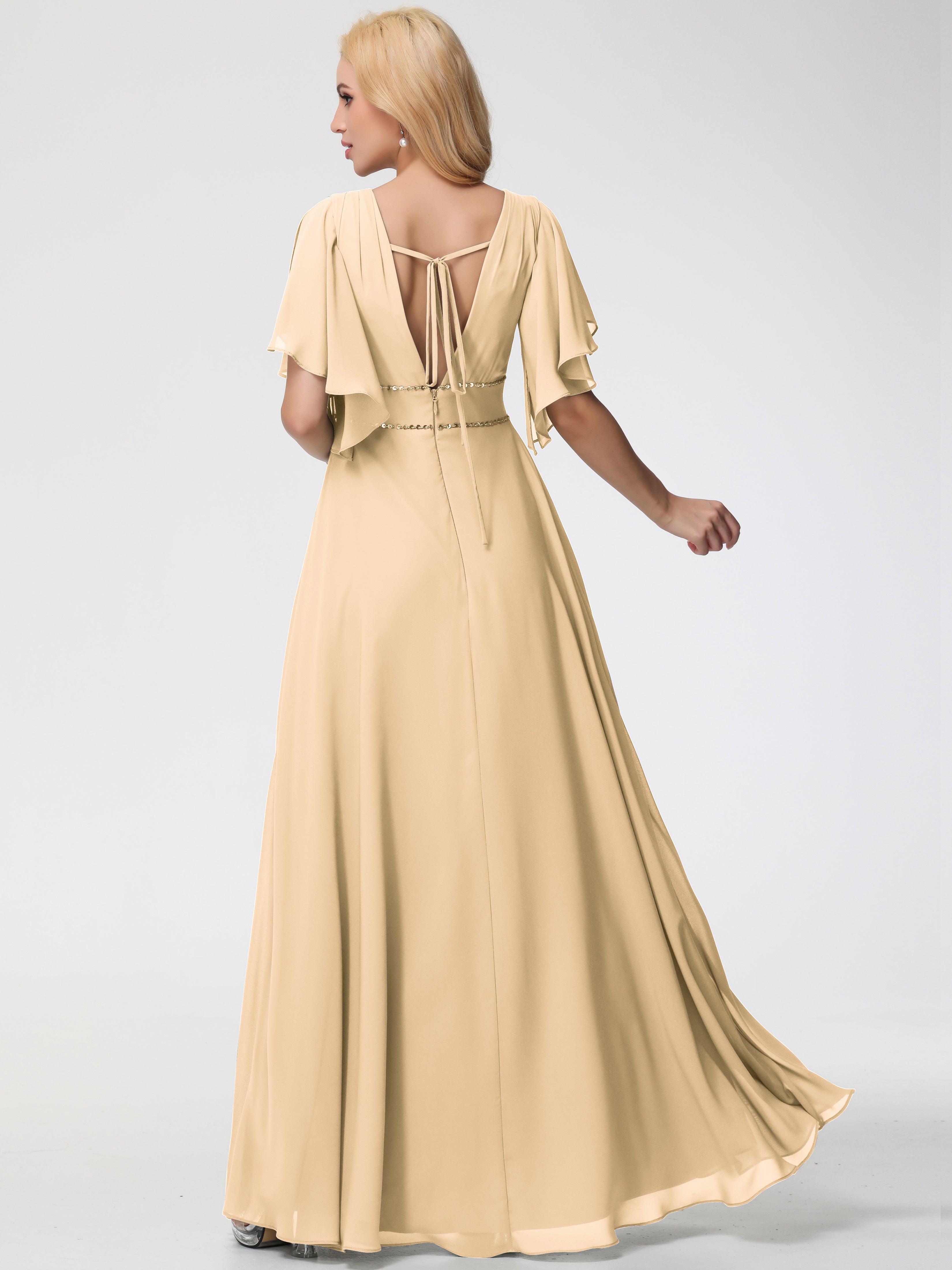 A-Line Sequins Sleeves Floor-Length Chiffon Bridesmaid Dresses (Copy)