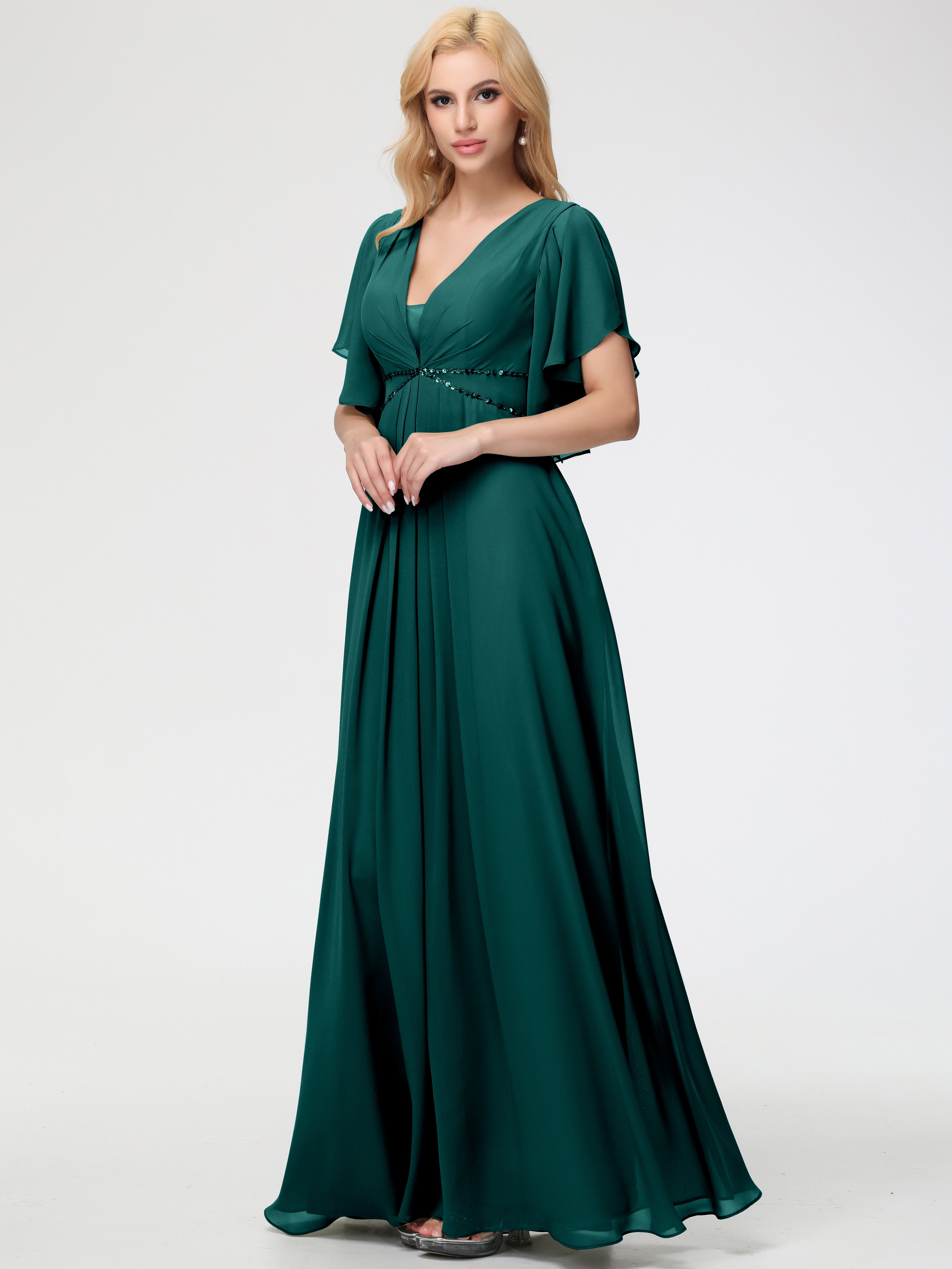 A-Line Sequins Sleeves Floor-Length Chiffon Bridesmaid Dresses (Copy)