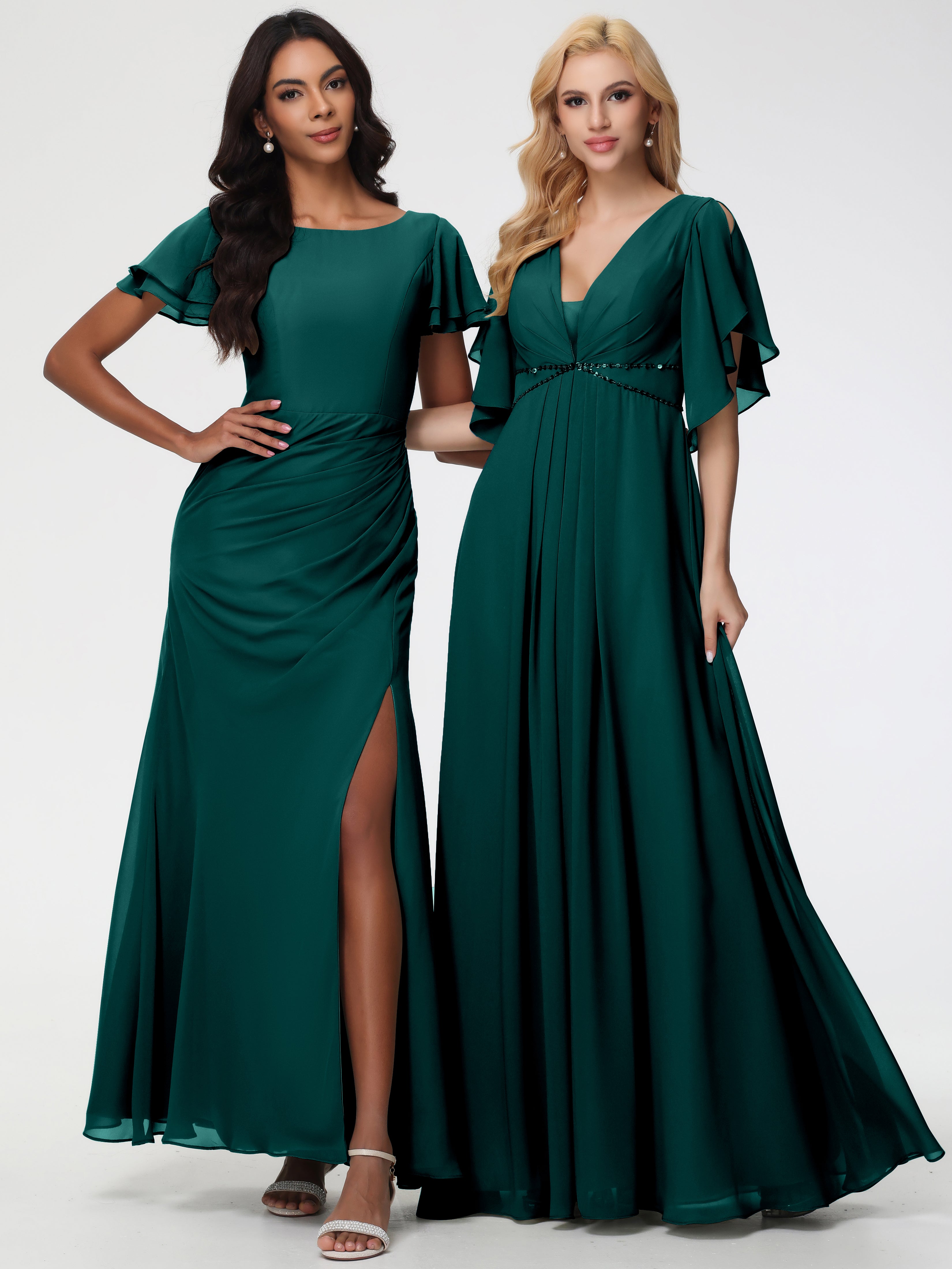 A-Line Sequins Sleeves Floor-Length Chiffon Bridesmaid Dresses (Copy)