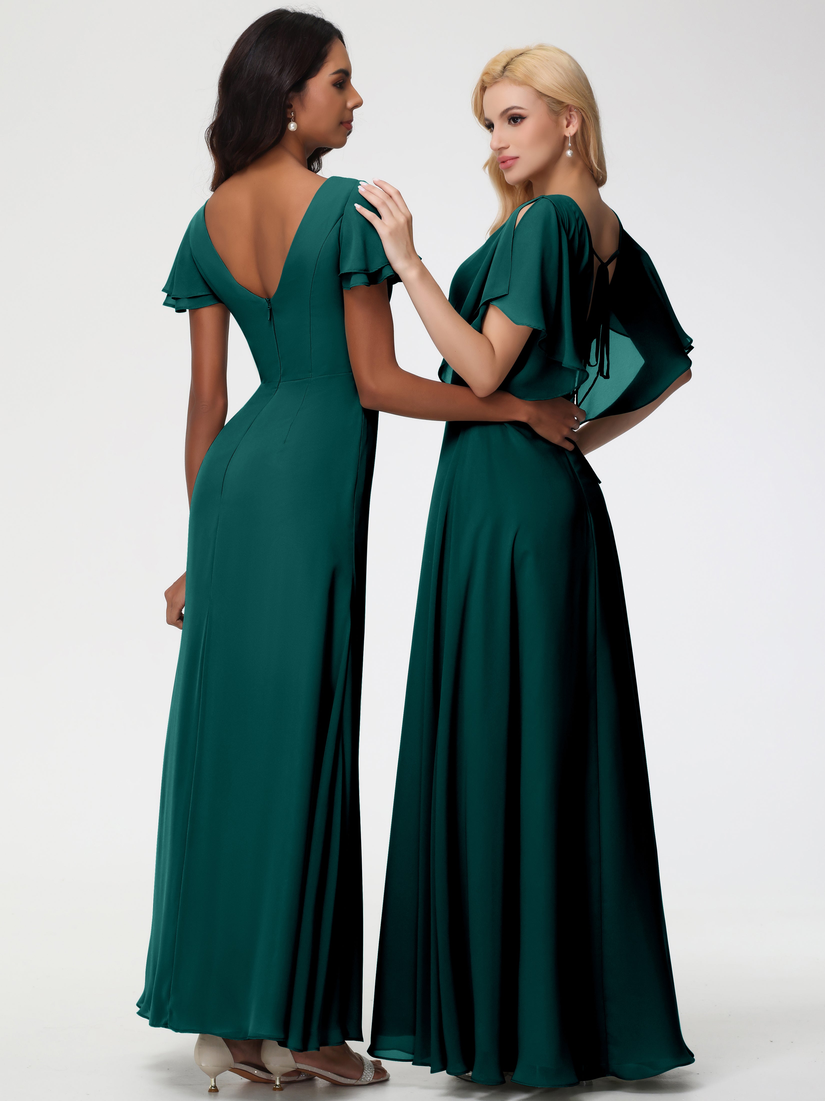 A-Line Sequins Sleeves Floor-Length Chiffon Bridesmaid Dresses (Copy)