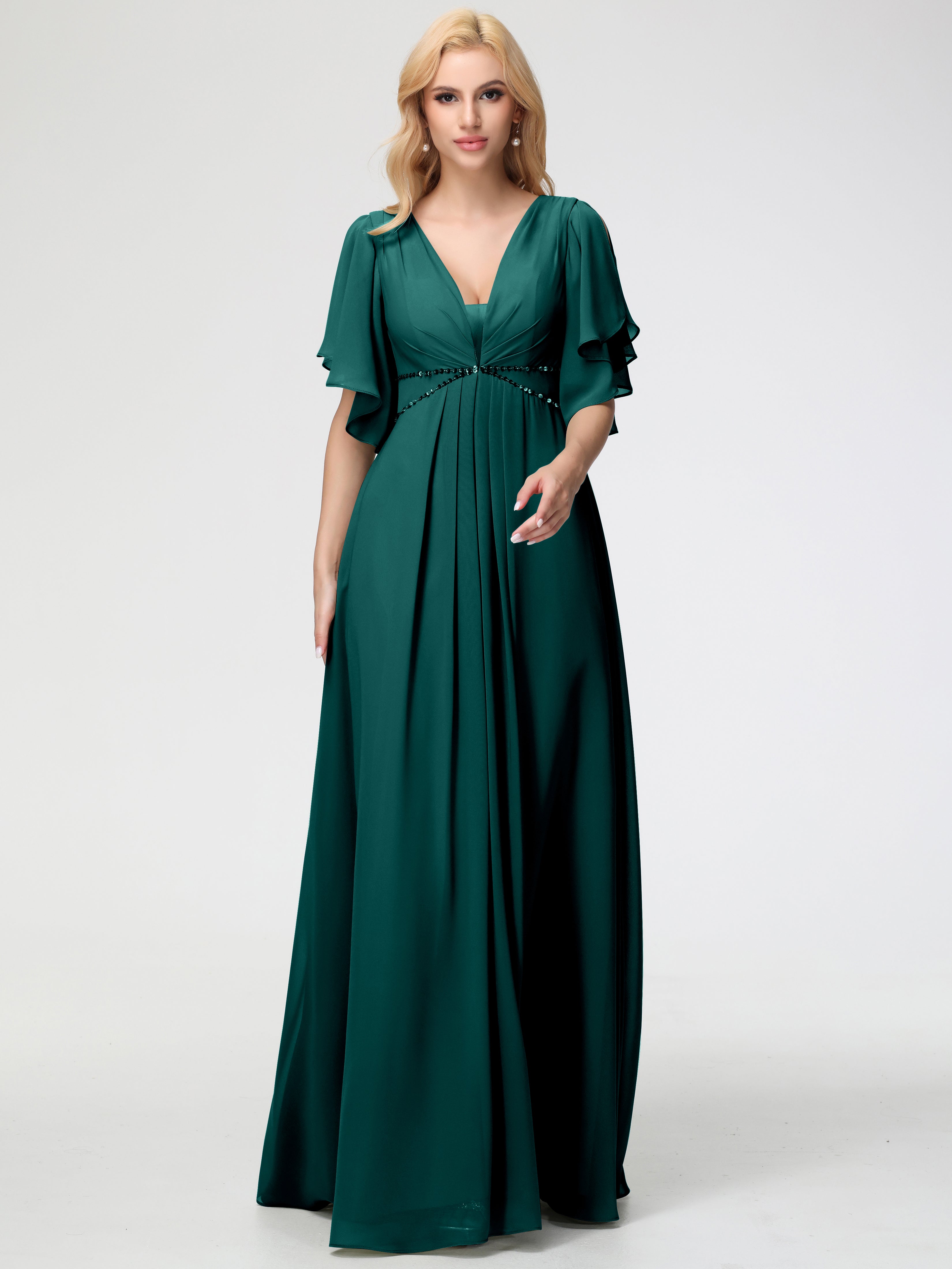 A-Line Sequins Sleeves Floor-Length Chiffon Bridesmaid Dresses (Copy)