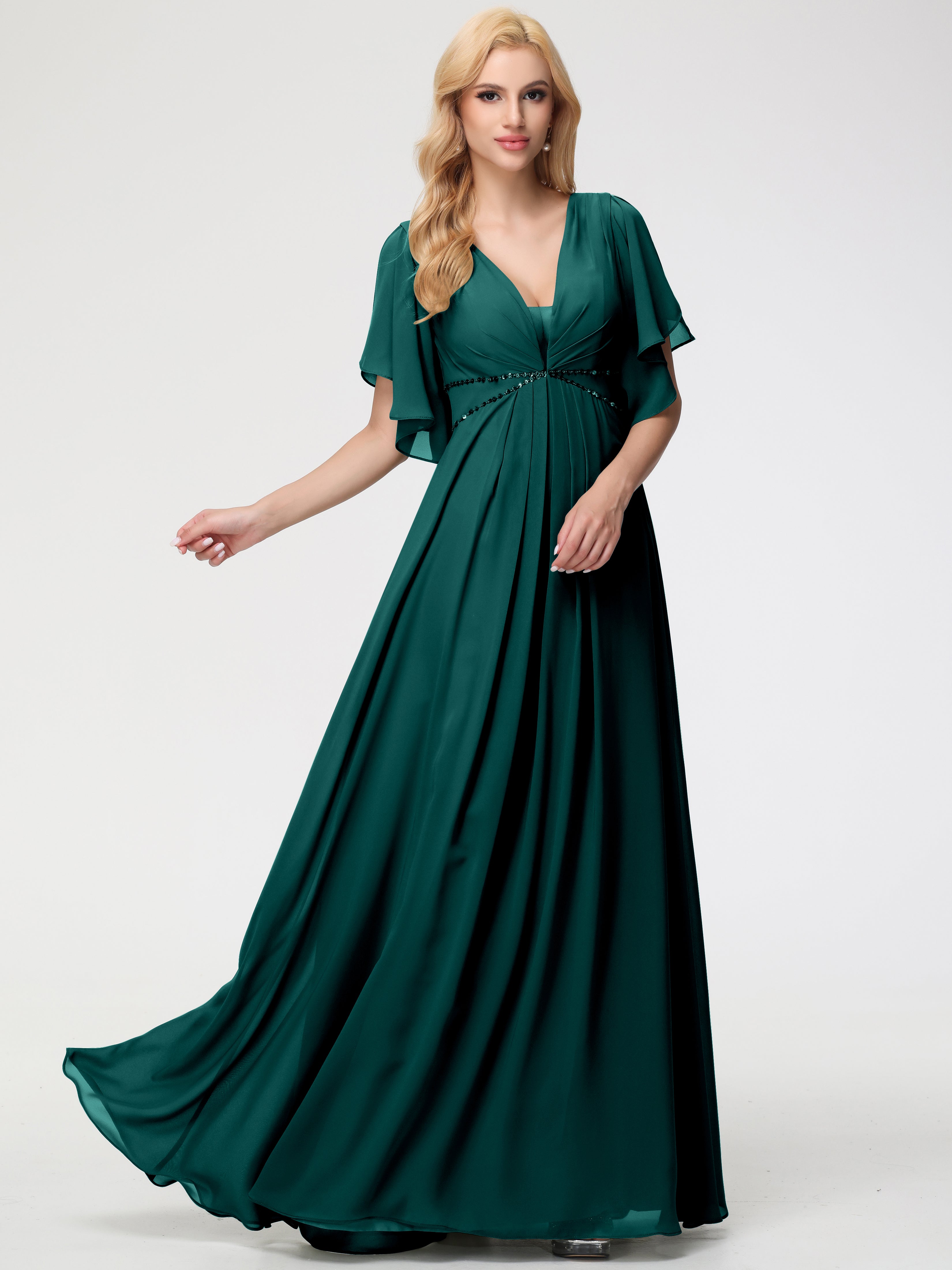 A-Line Sequins Sleeves Floor-Length Chiffon Bridesmaid Dresses (Copy)