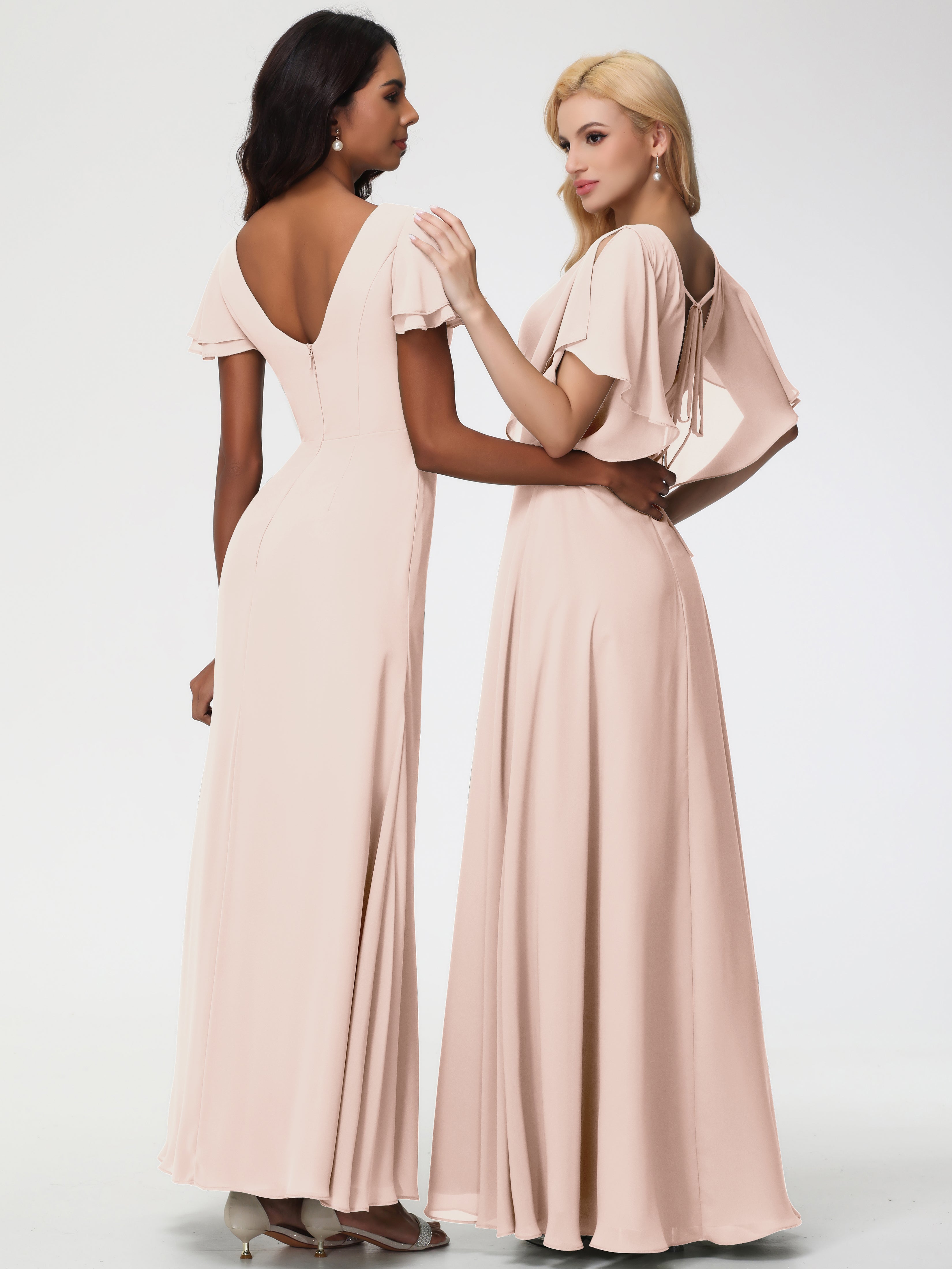 A-Line Sequins Sleeves Floor-Length Chiffon Bridesmaid Dresses (Copy)