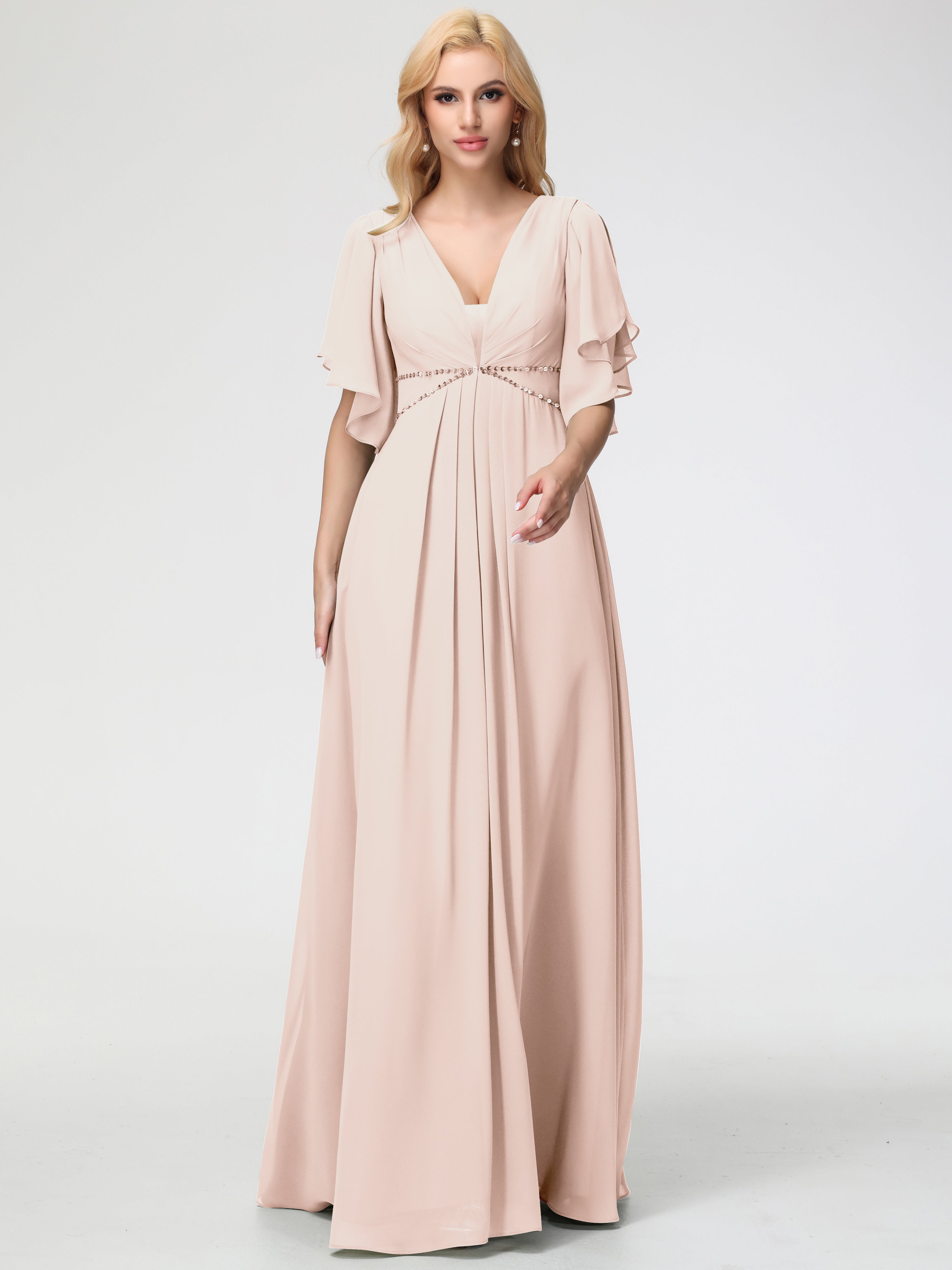 A-Line Sequins Sleeves Floor-Length Chiffon Bridesmaid Dresses (Copy)