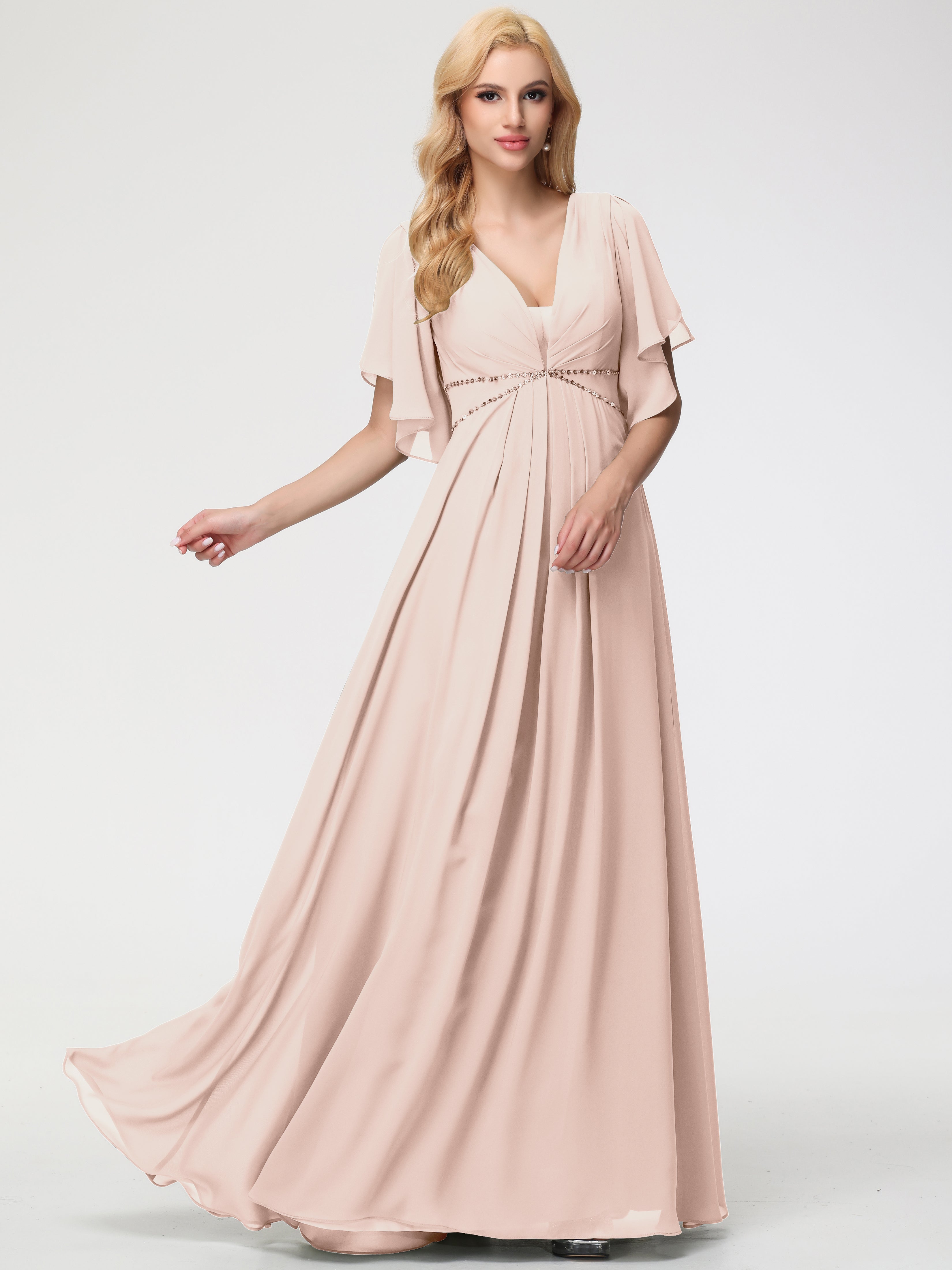 A-Line Sequins Sleeves Floor-Length Chiffon Bridesmaid Dresses (Copy)