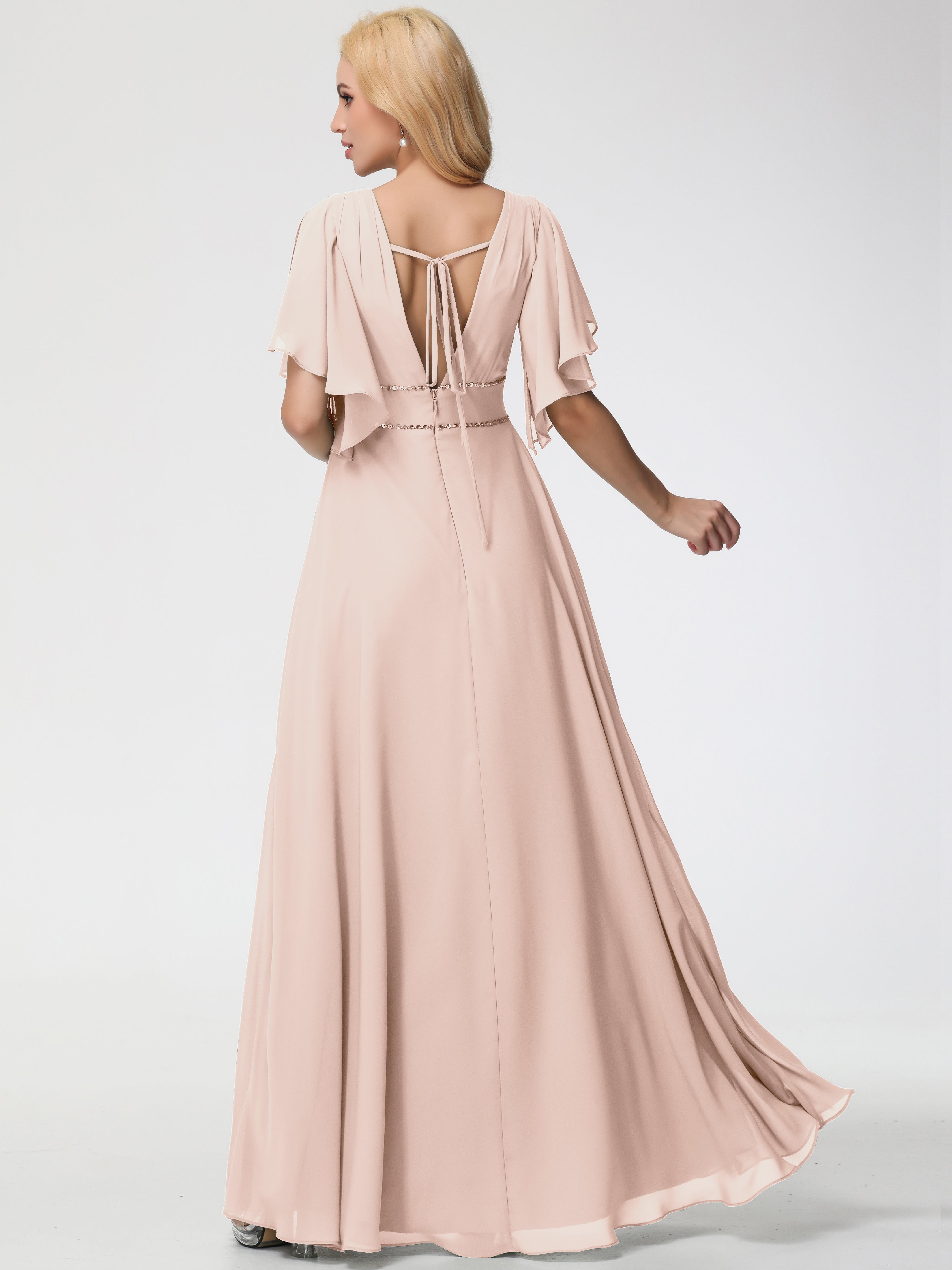 A-Line Sequins Sleeves Floor-Length Chiffon Bridesmaid Dresses (Copy)