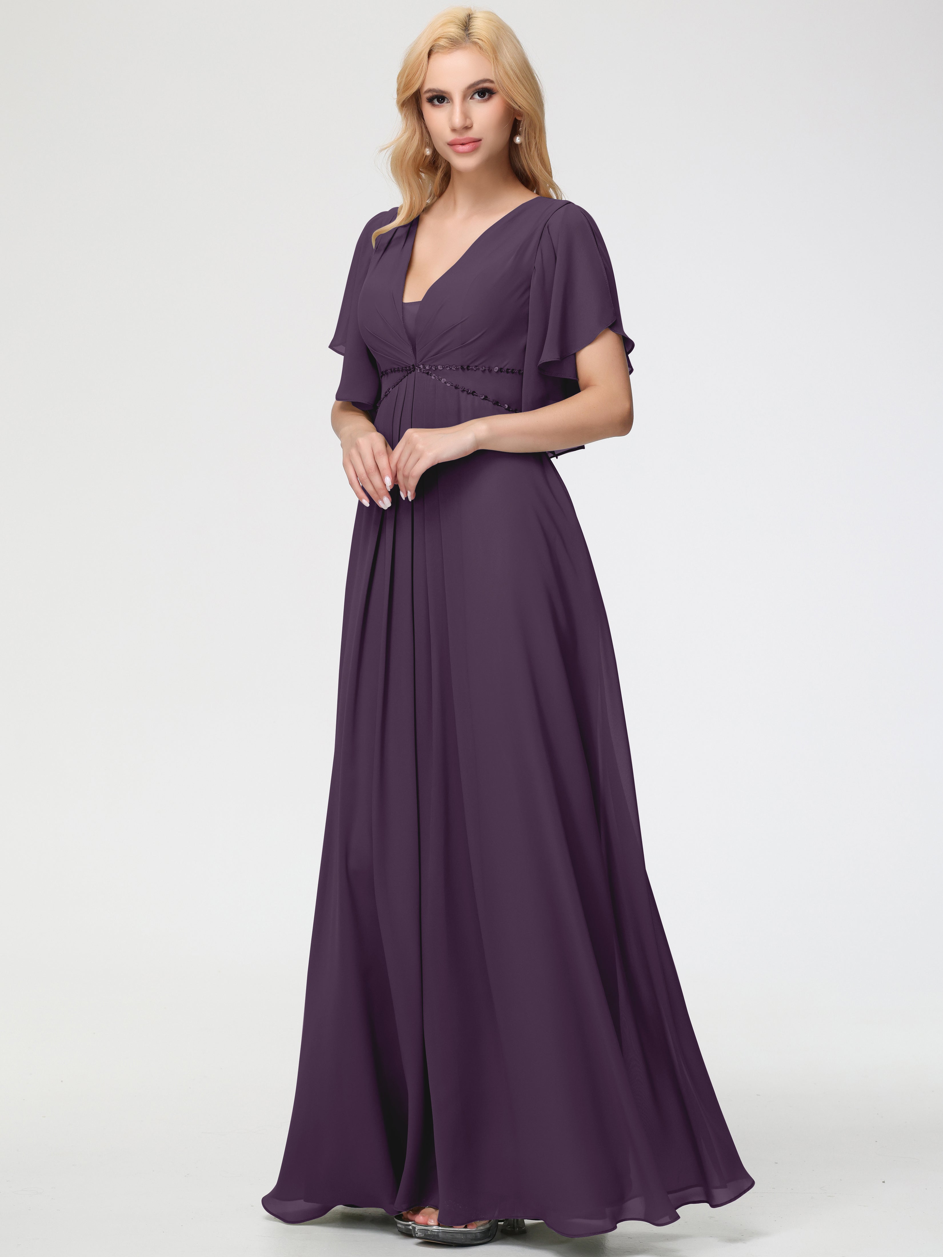 A-Line Sequins Sleeves Floor-Length Chiffon Bridesmaid Dresses (Copy)