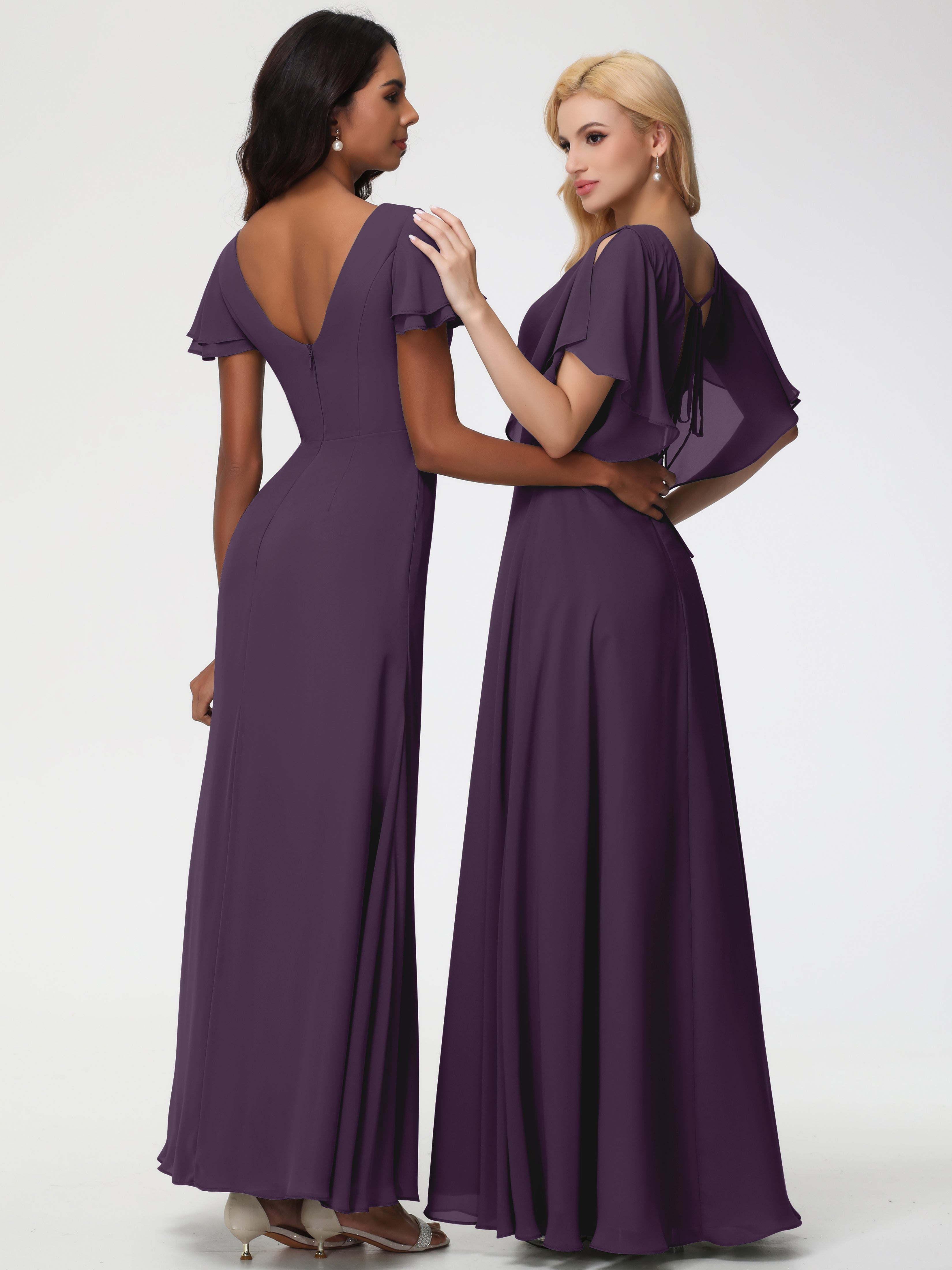 A-Line Sequins Sleeves Floor-Length Chiffon Bridesmaid Dresses (Copy)