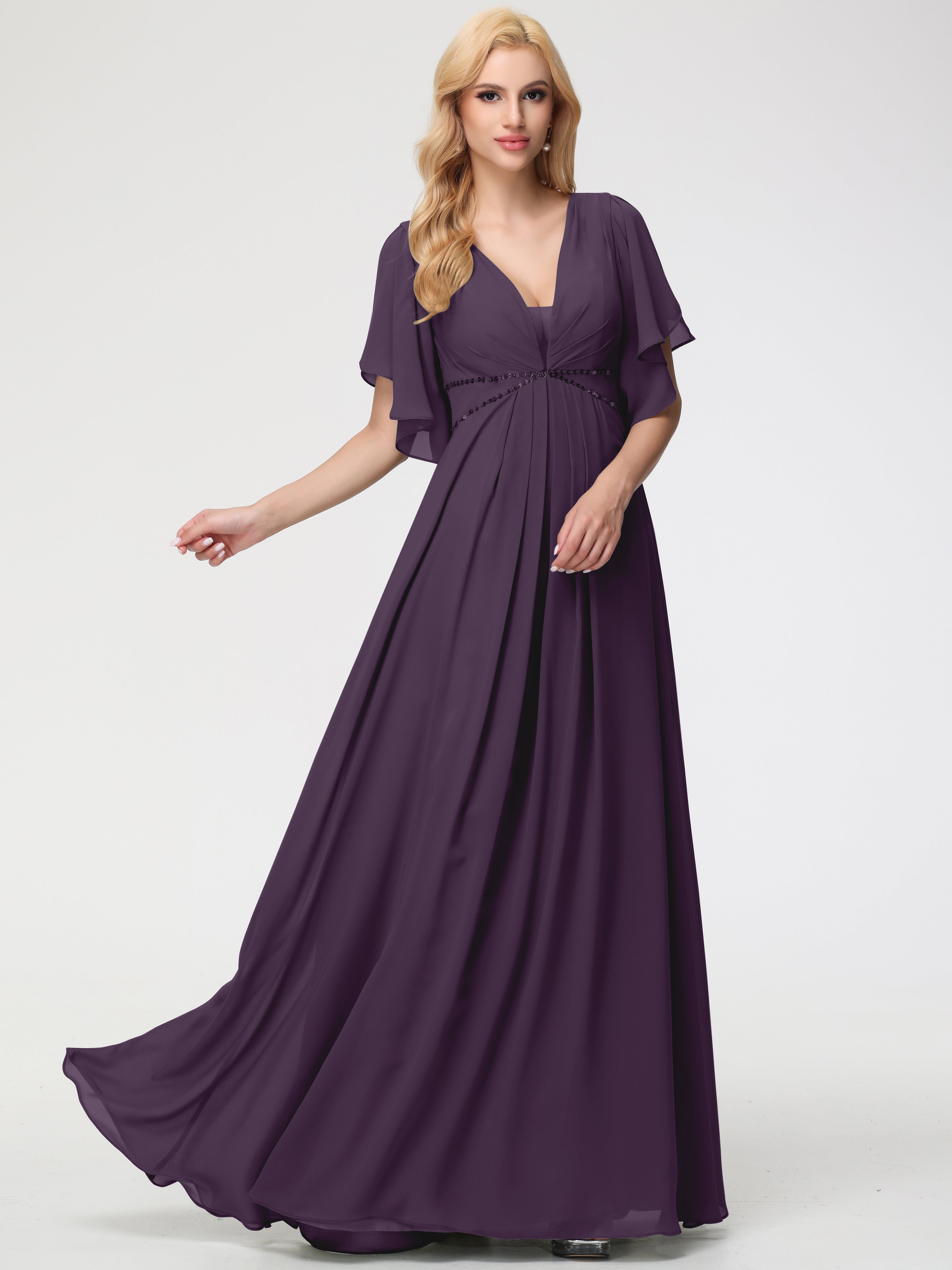 A-Line Sequins Sleeves Floor-Length Chiffon Bridesmaid Dresses (Copy)