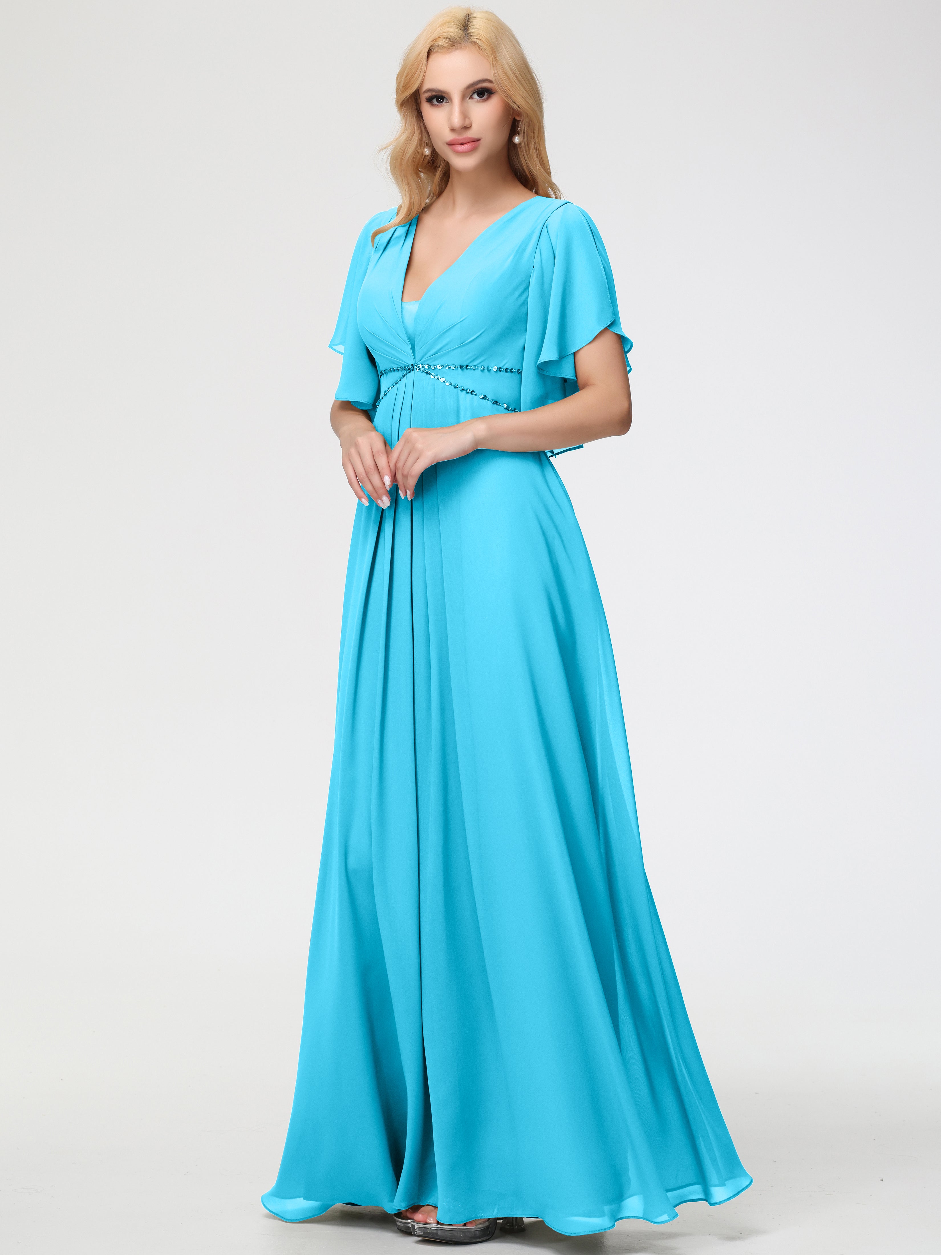A-Line Sequins Sleeves Floor-Length Chiffon Bridesmaid Dresses (Copy)