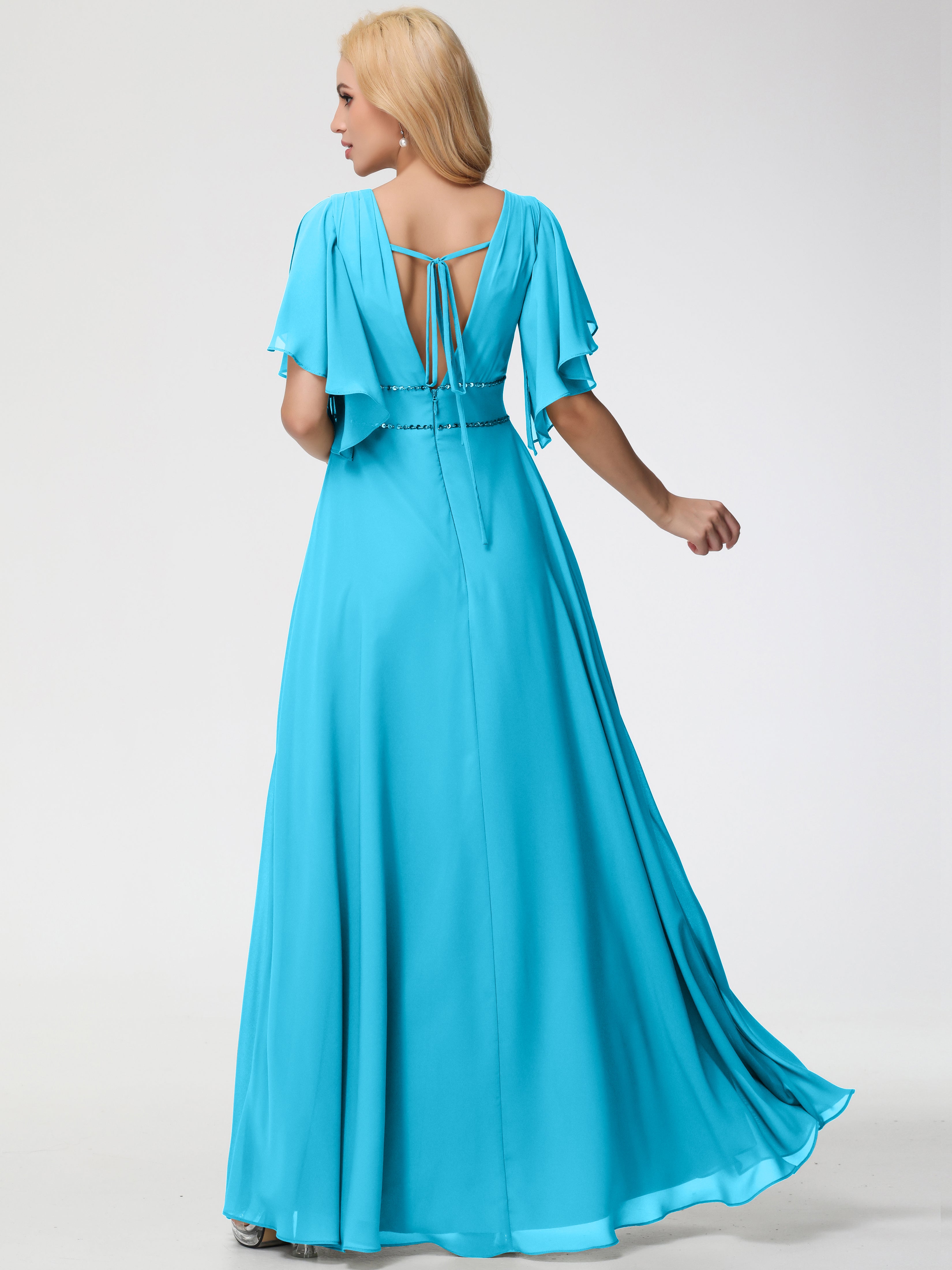 A-Line Sequins Sleeves Floor-Length Chiffon Bridesmaid Dresses (Copy)