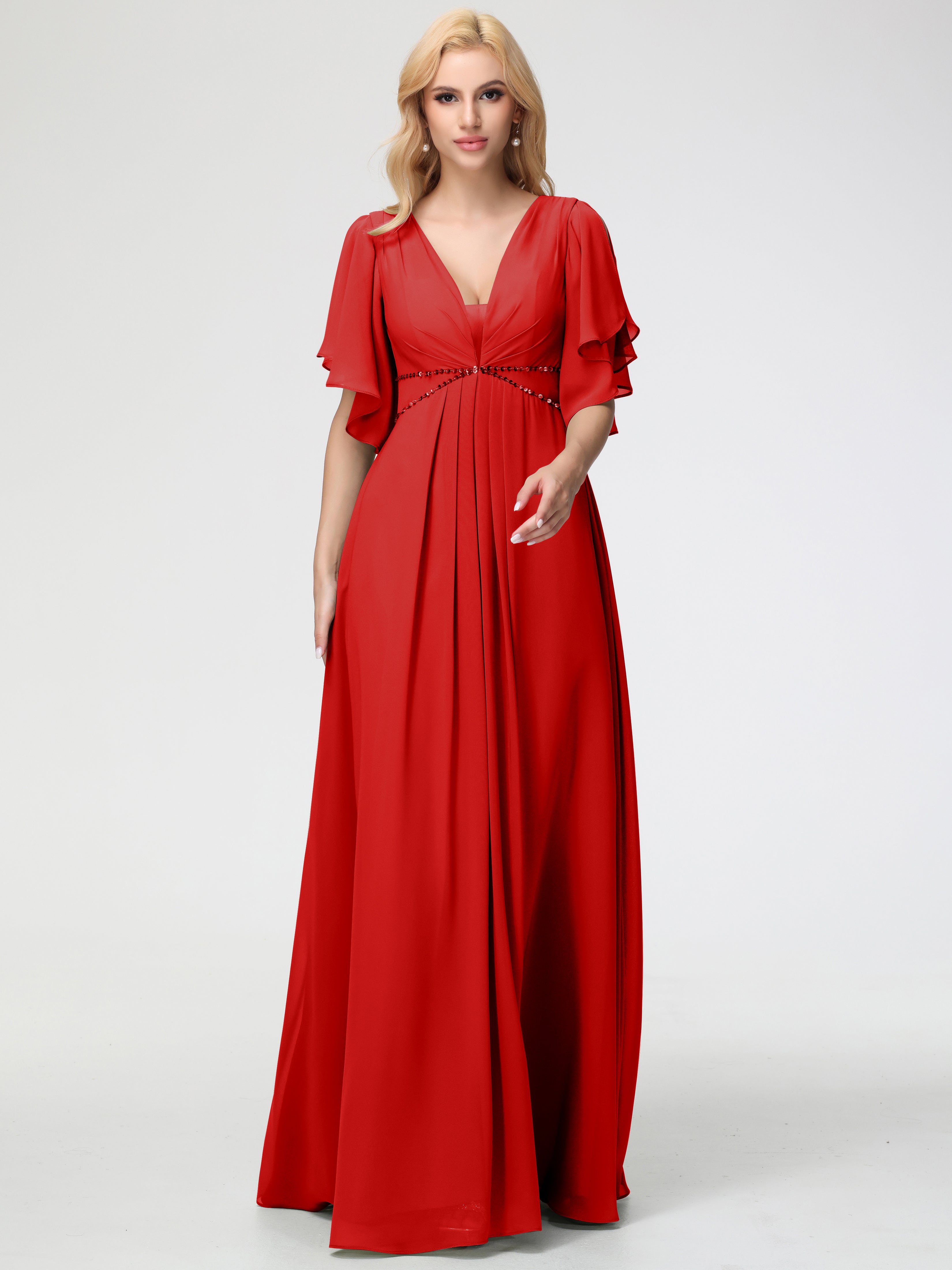 A-Line Sequins Sleeves Floor-Length Chiffon Bridesmaid Dresses (Copy)