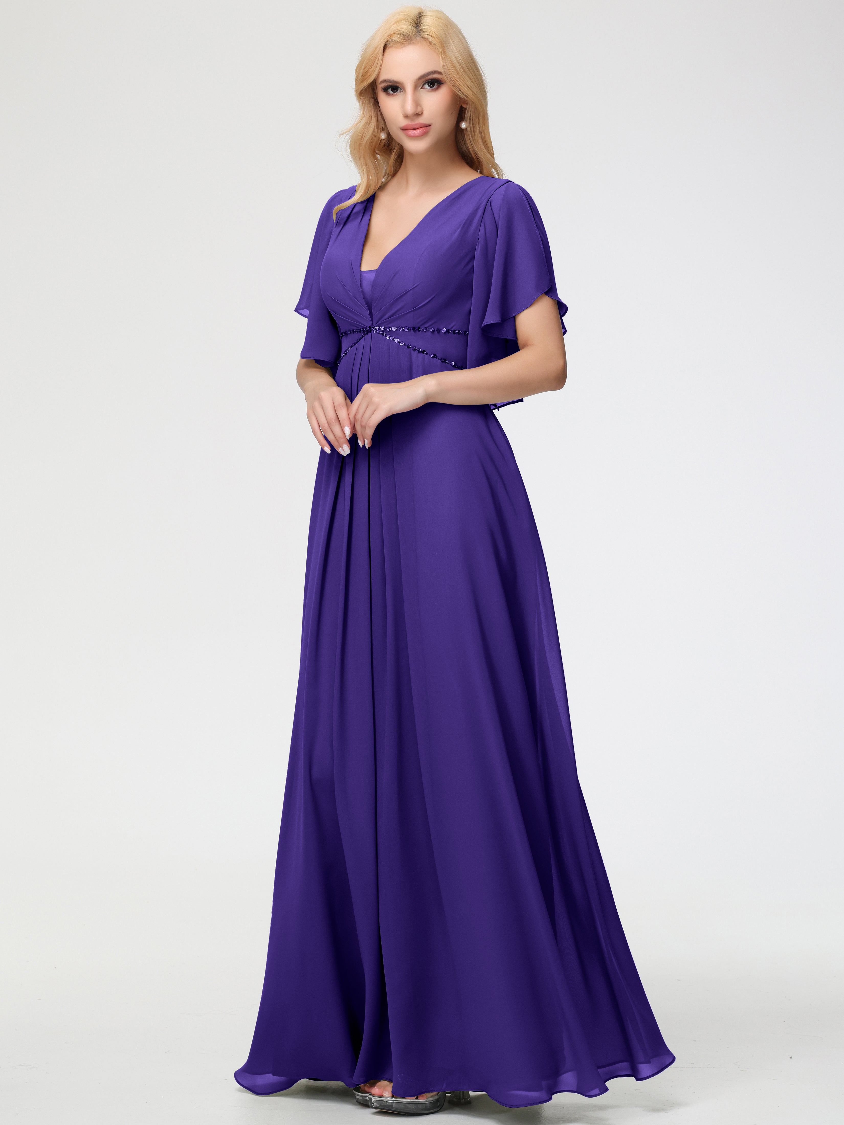 A-Line Sequins Sleeves Floor-Length Chiffon Bridesmaid Dresses (Copy)