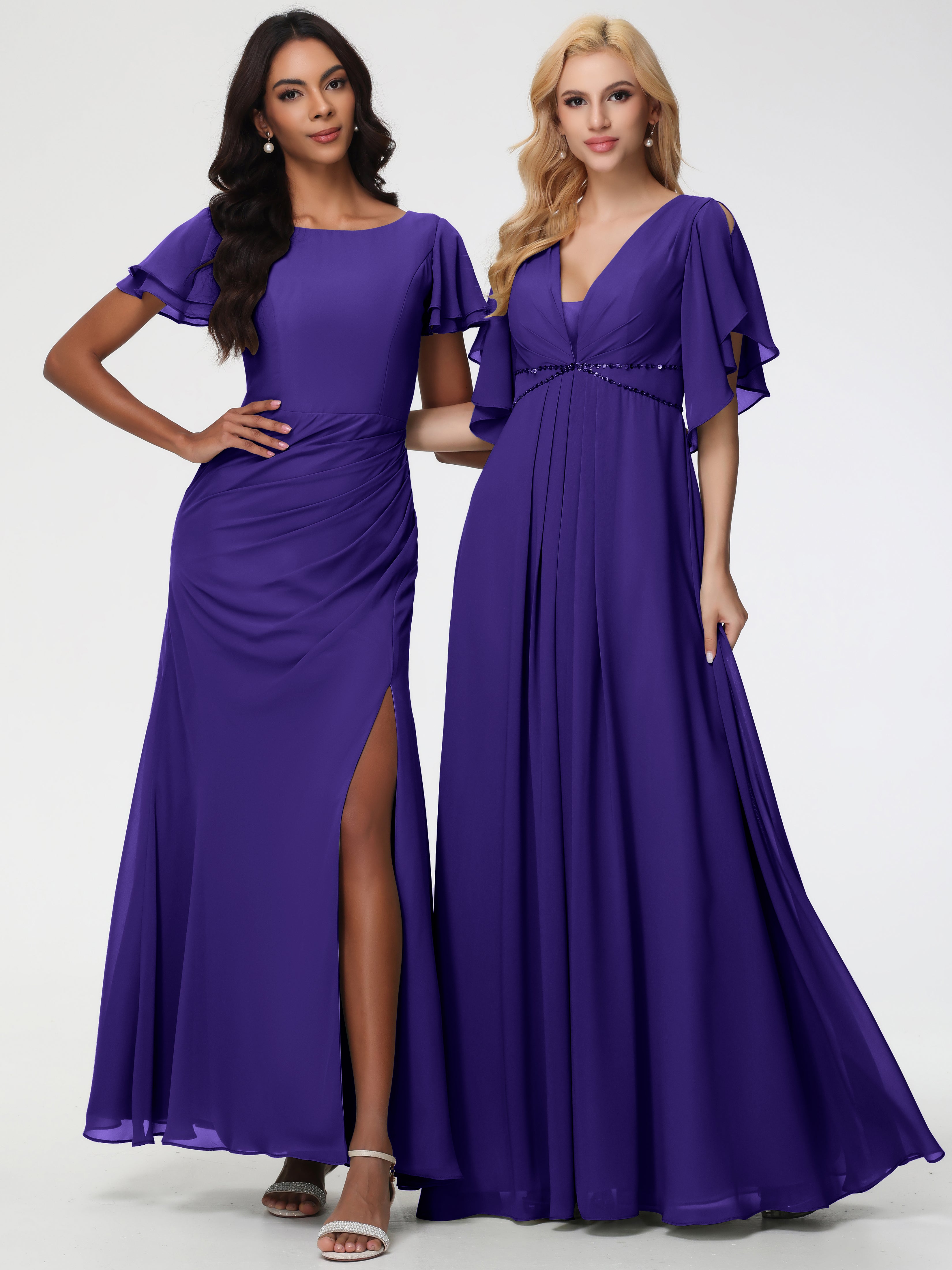 A-Line Sequins Sleeves Floor-Length Chiffon Bridesmaid Dresses (Copy)