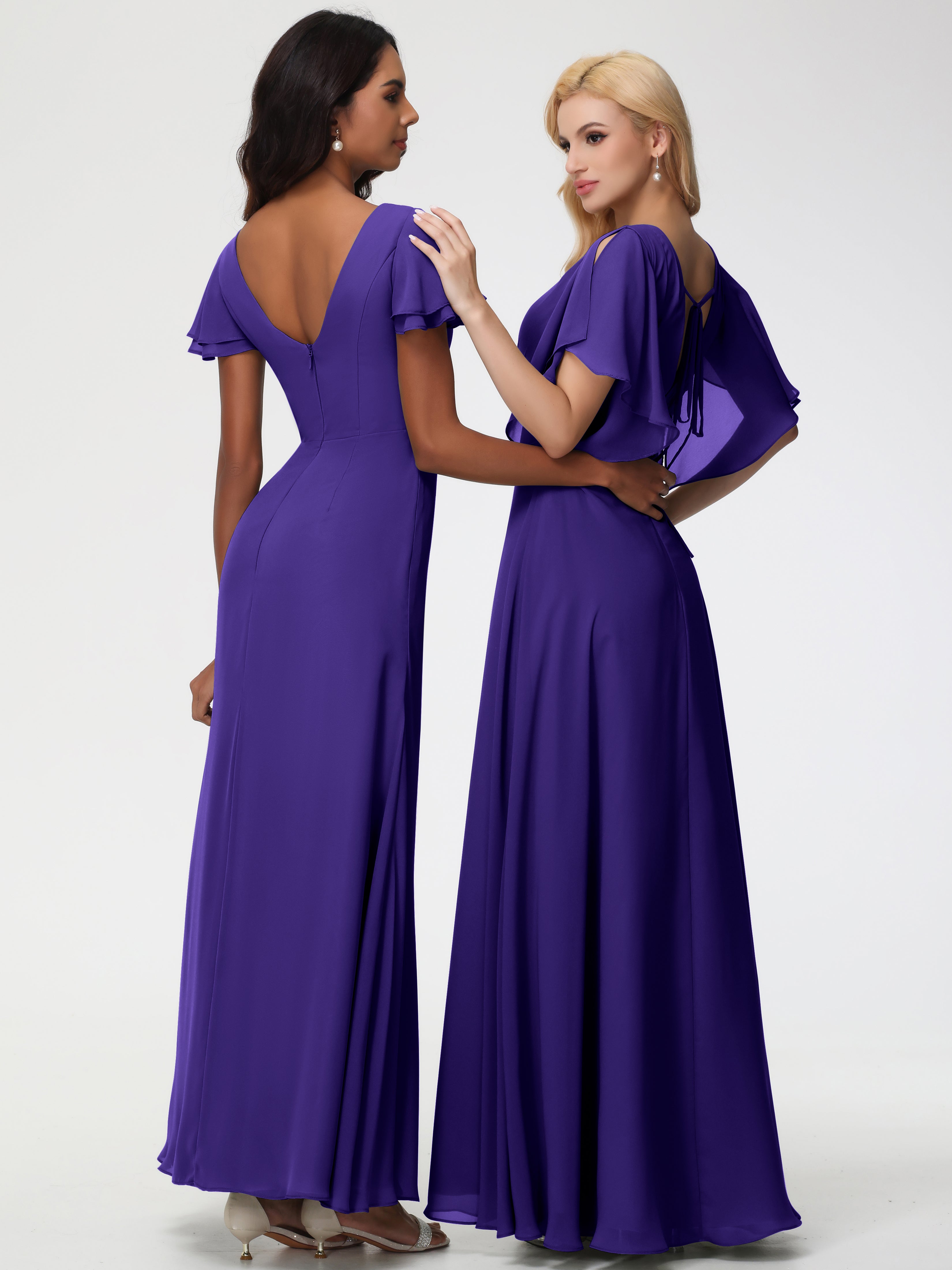 A-Line Sequins Sleeves Floor-Length Chiffon Bridesmaid Dresses (Copy)