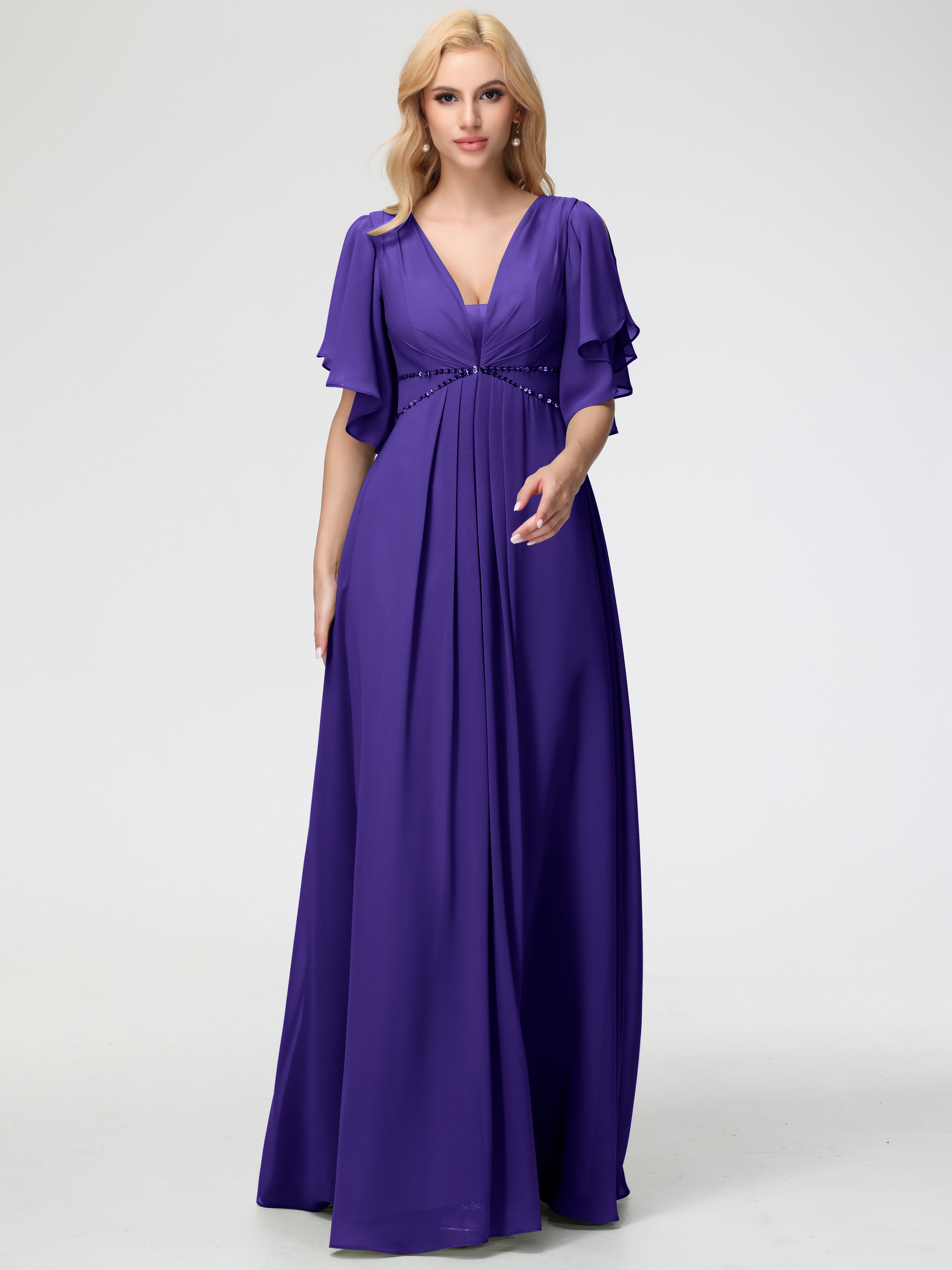 A-Line Sequins Sleeves Floor-Length Chiffon Bridesmaid Dresses (Copy)