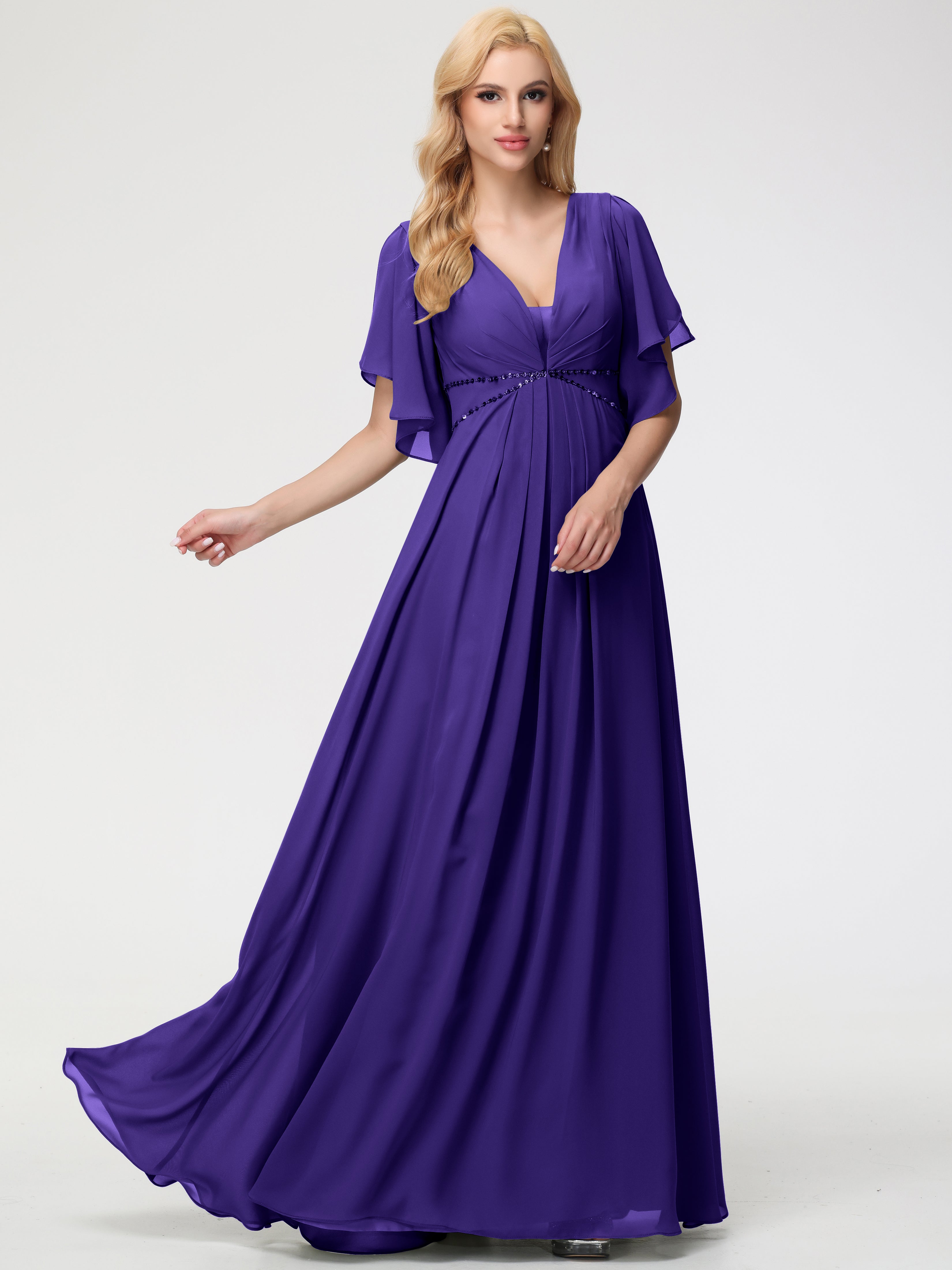 A-Line Sequins Sleeves Floor-Length Chiffon Bridesmaid Dresses (Copy)