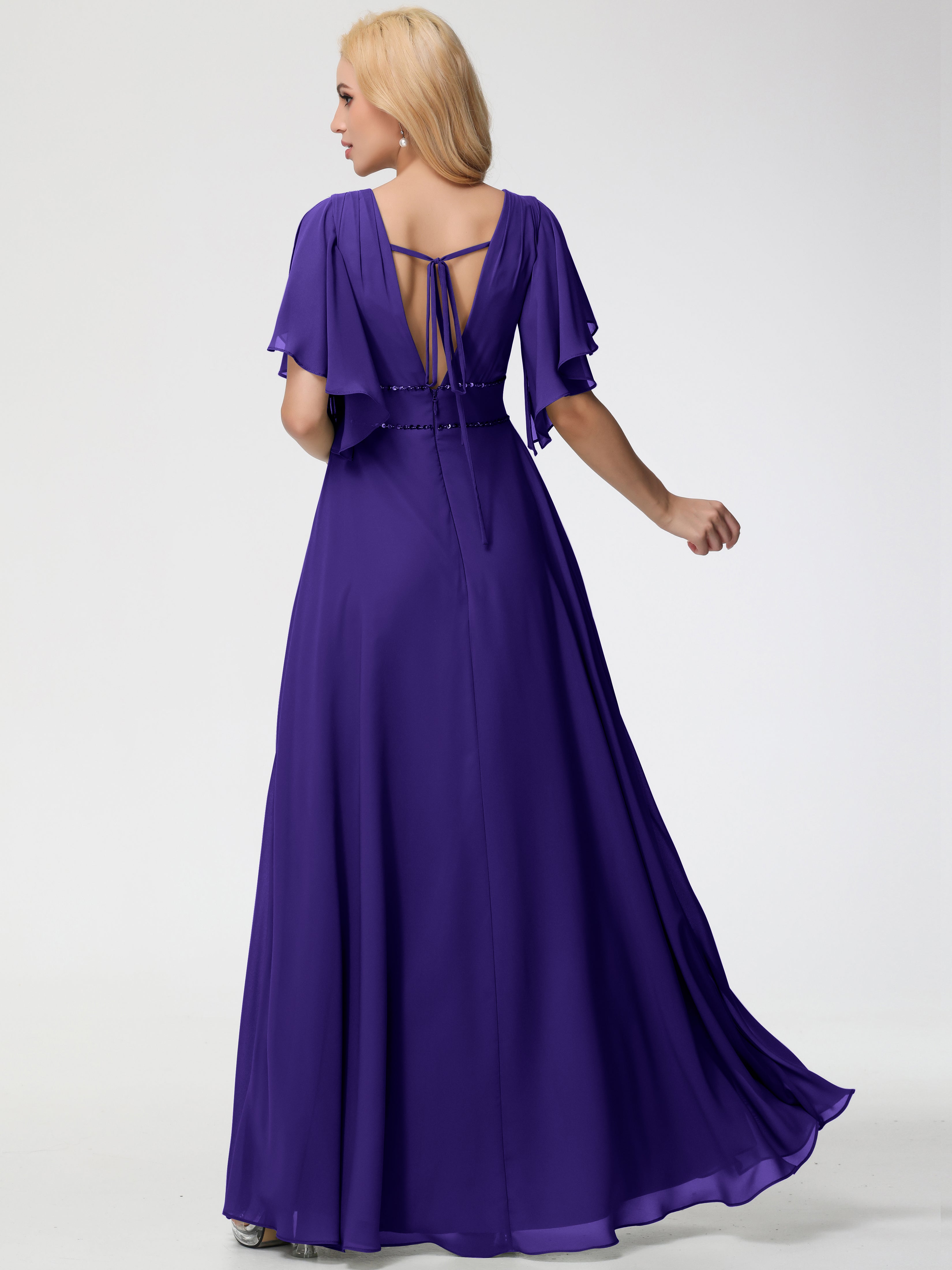 A-Line Sequins Sleeves Floor-Length Chiffon Bridesmaid Dresses (Copy)