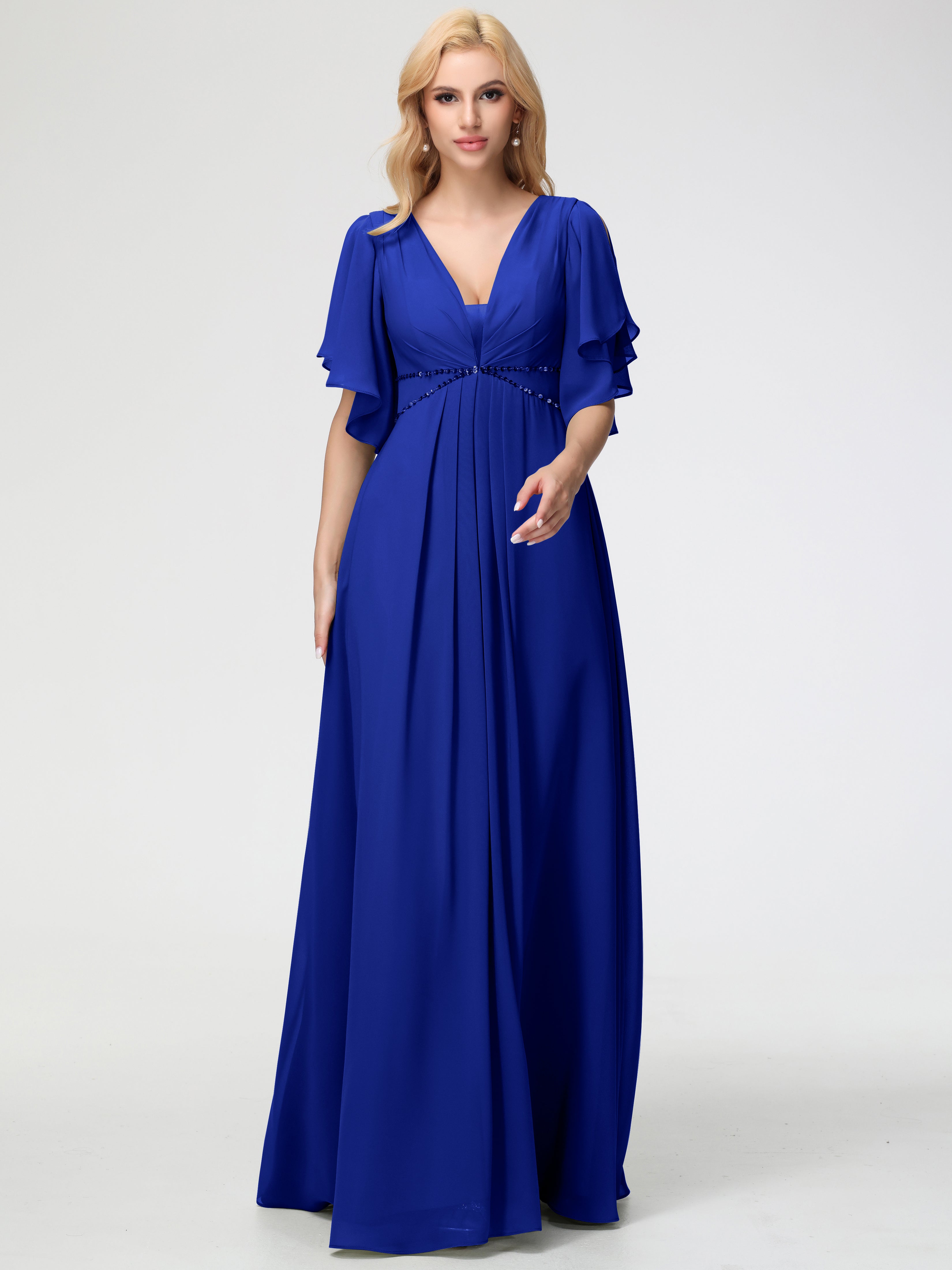 A-Line Sequins Sleeves Floor-Length Chiffon Bridesmaid Dresses (Copy)