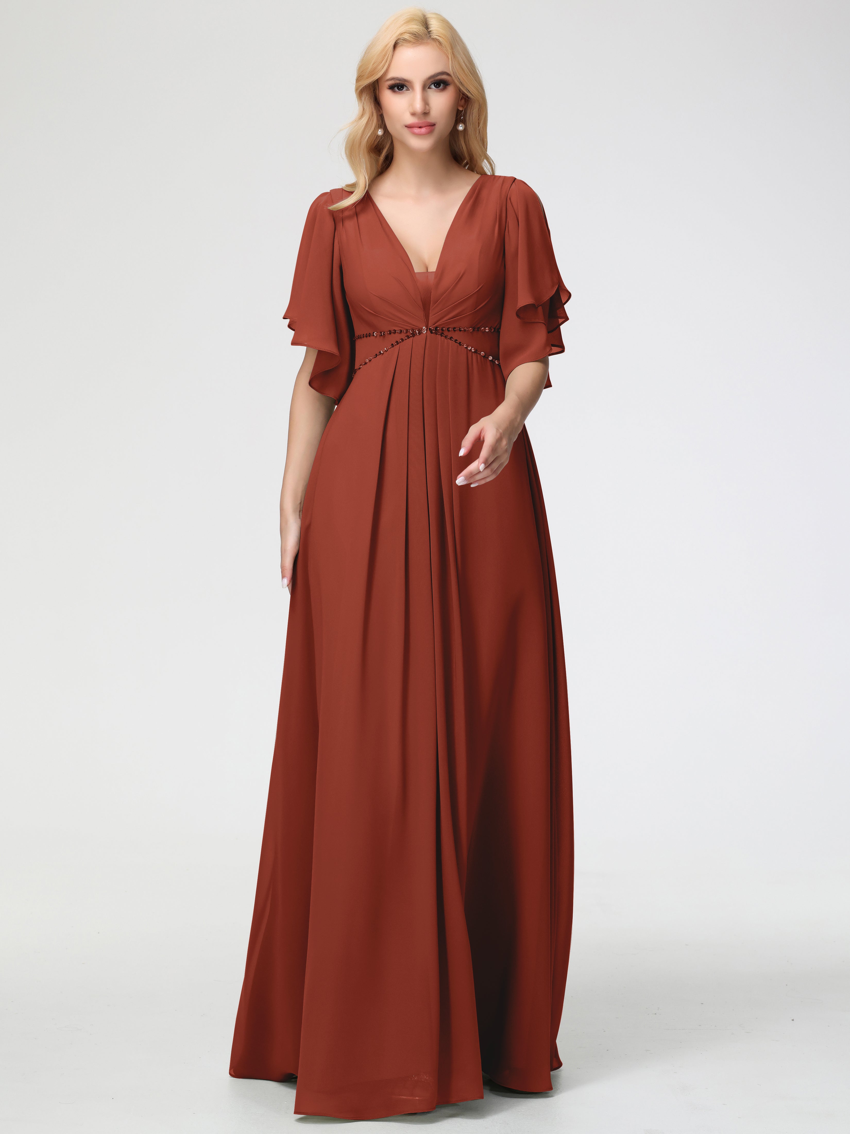 A-Line Sequins Sleeves Floor-Length Chiffon Bridesmaid Dresses (Copy)