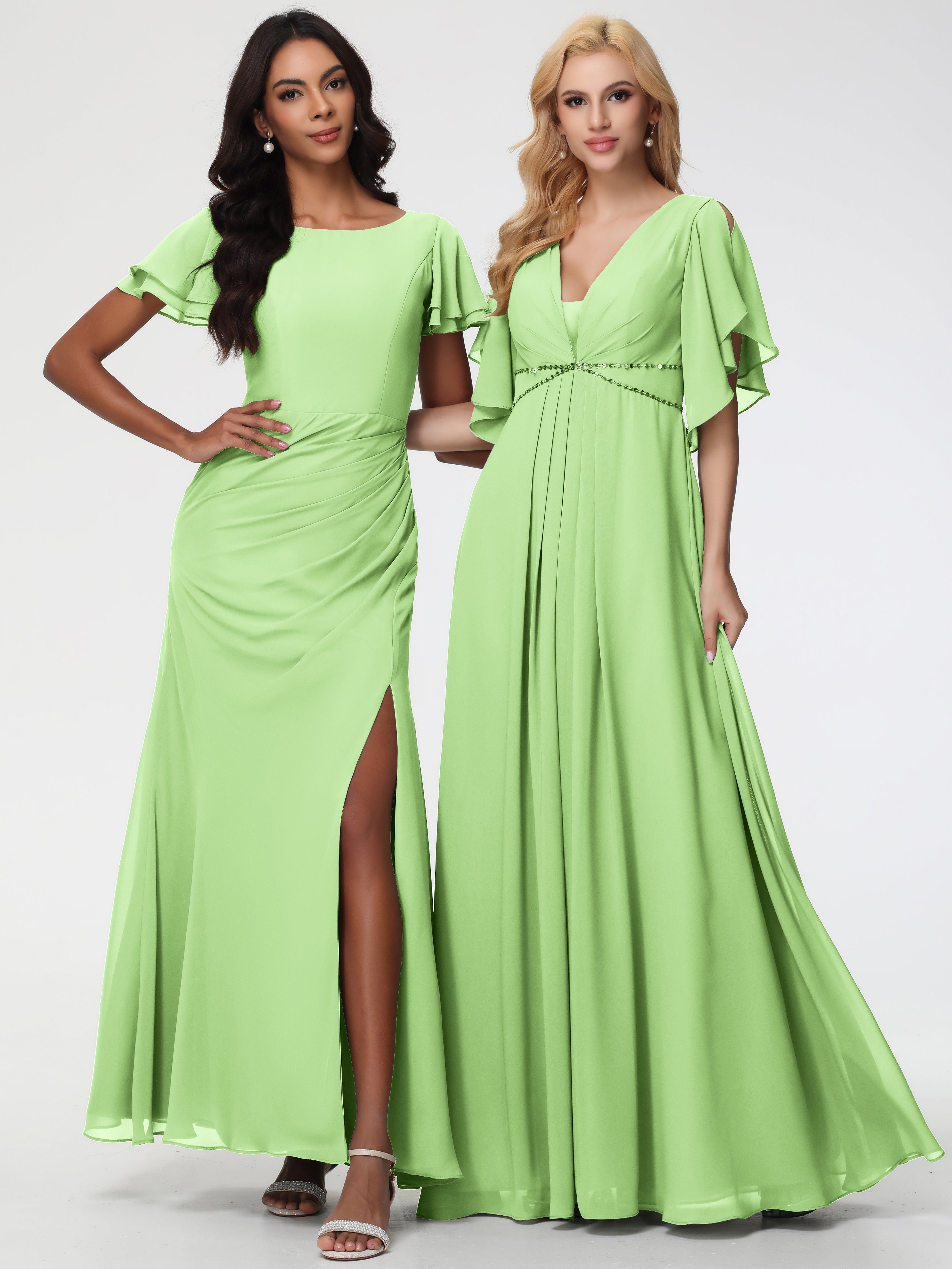 A-Line Sequins Sleeves Floor-Length Chiffon Bridesmaid Dresses (Copy)