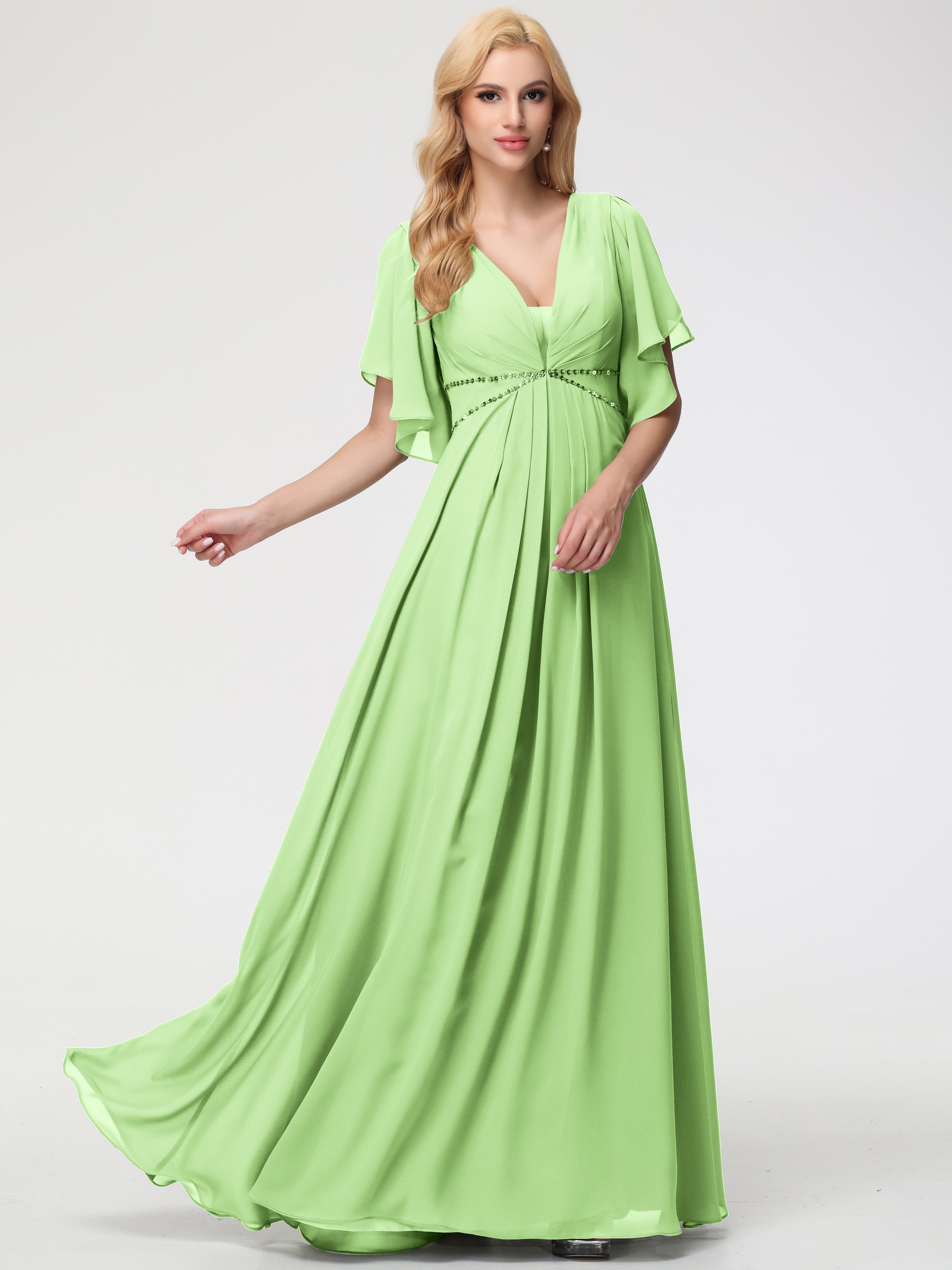 A-Line Sequins Sleeves Floor-Length Chiffon Bridesmaid Dresses (Copy)
