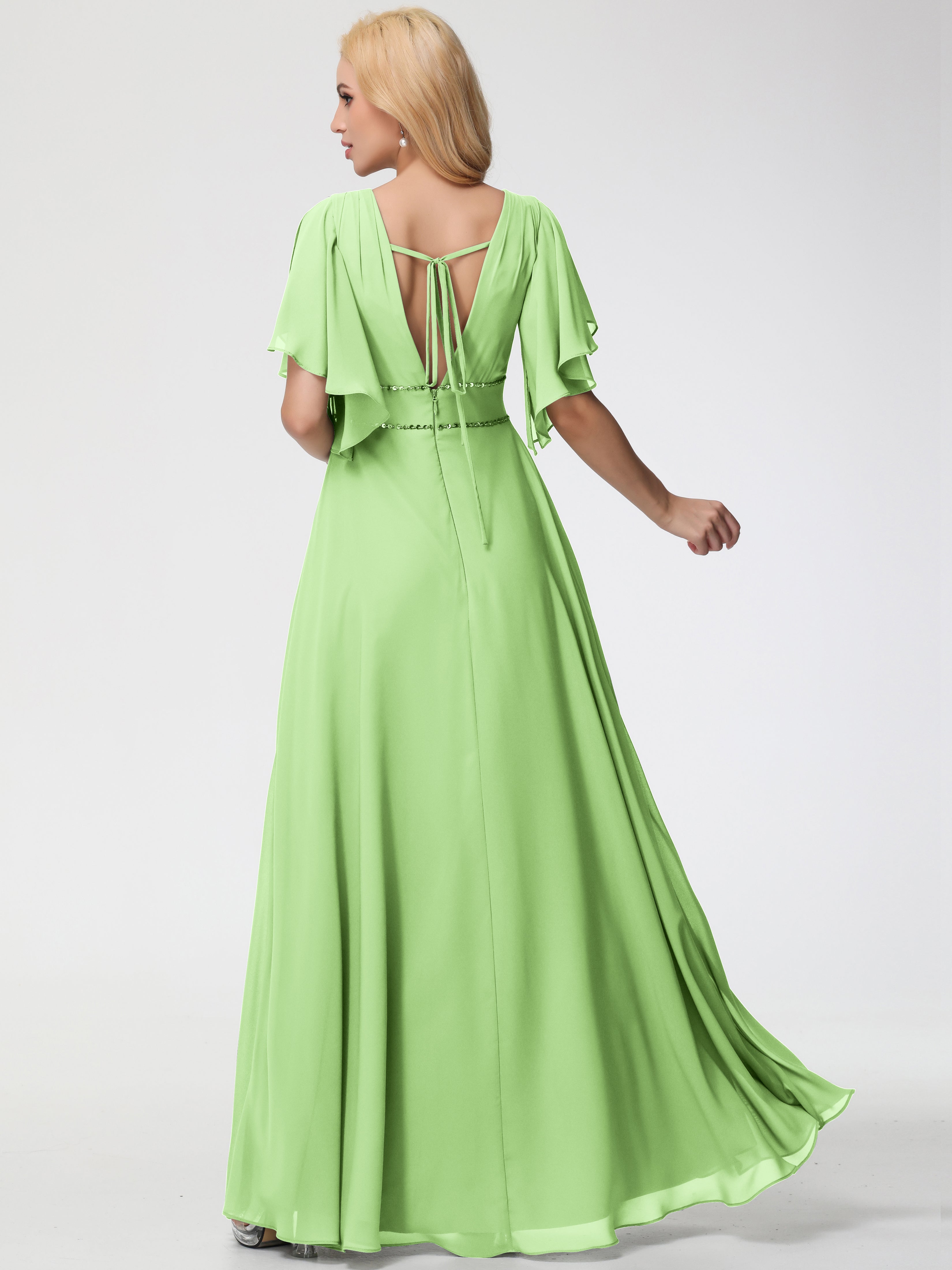 A-Line Sequins Sleeves Floor-Length Chiffon Bridesmaid Dresses (Copy)