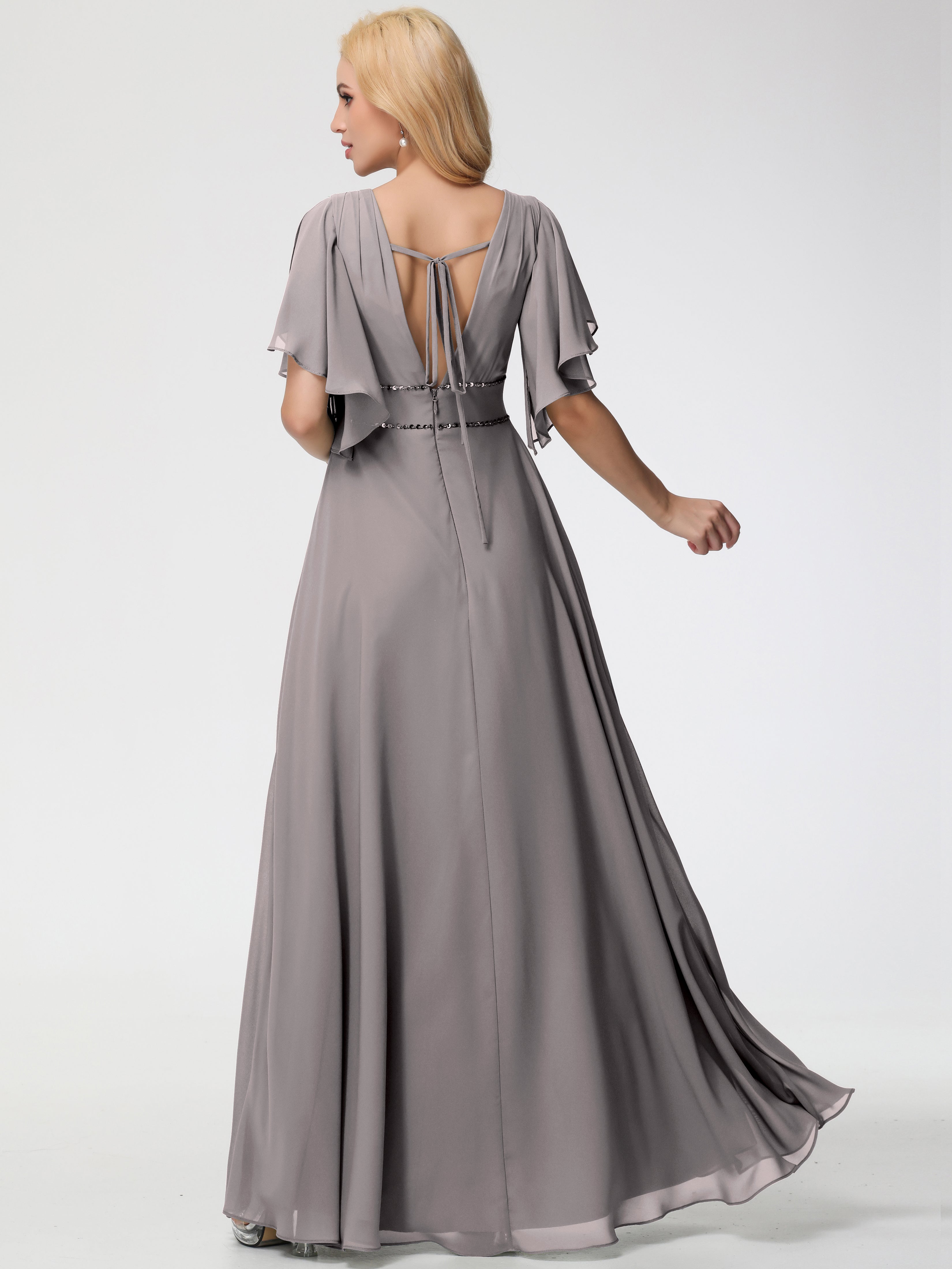 A-Line Sequins Sleeves Floor-Length Chiffon Bridesmaid Dresses (Copy)