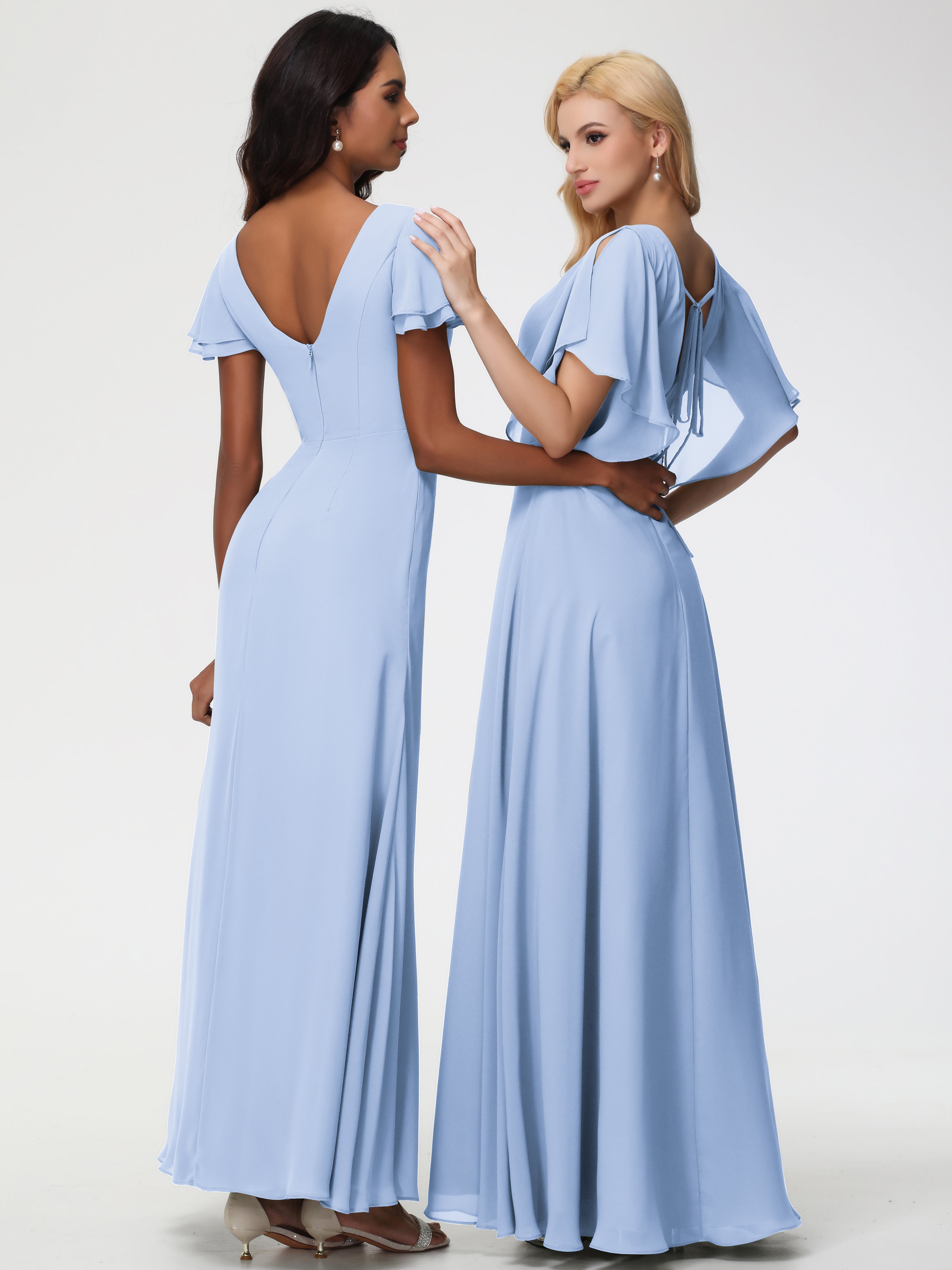 A-Line Sequins Sleeves Floor-Length Chiffon Bridesmaid Dresses (Copy)