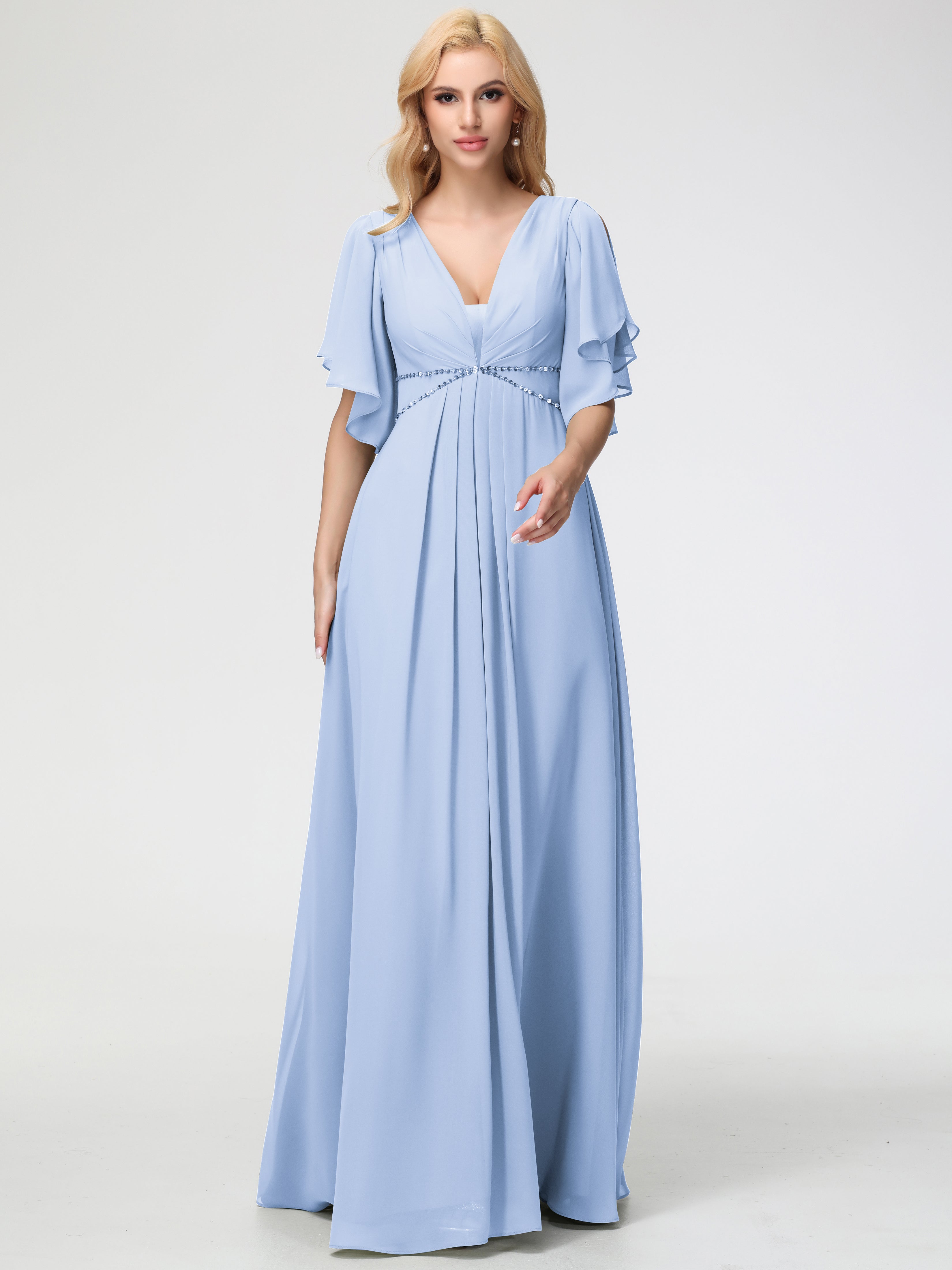 A-Line Sequins Sleeves Floor-Length Chiffon Bridesmaid Dresses (Copy)
