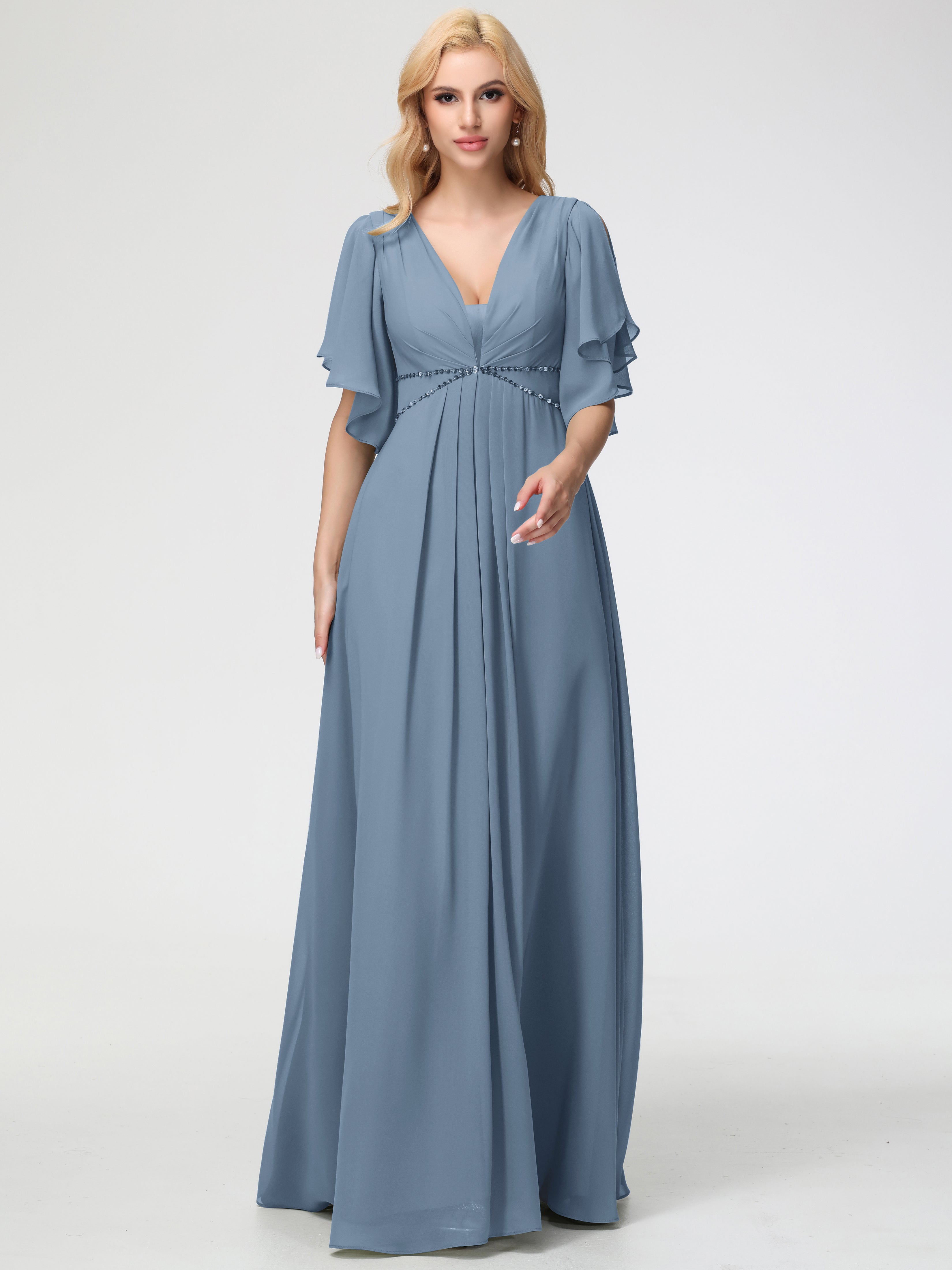A-Line Sequins Sleeves Floor-Length Chiffon Bridesmaid Dresses (Copy)